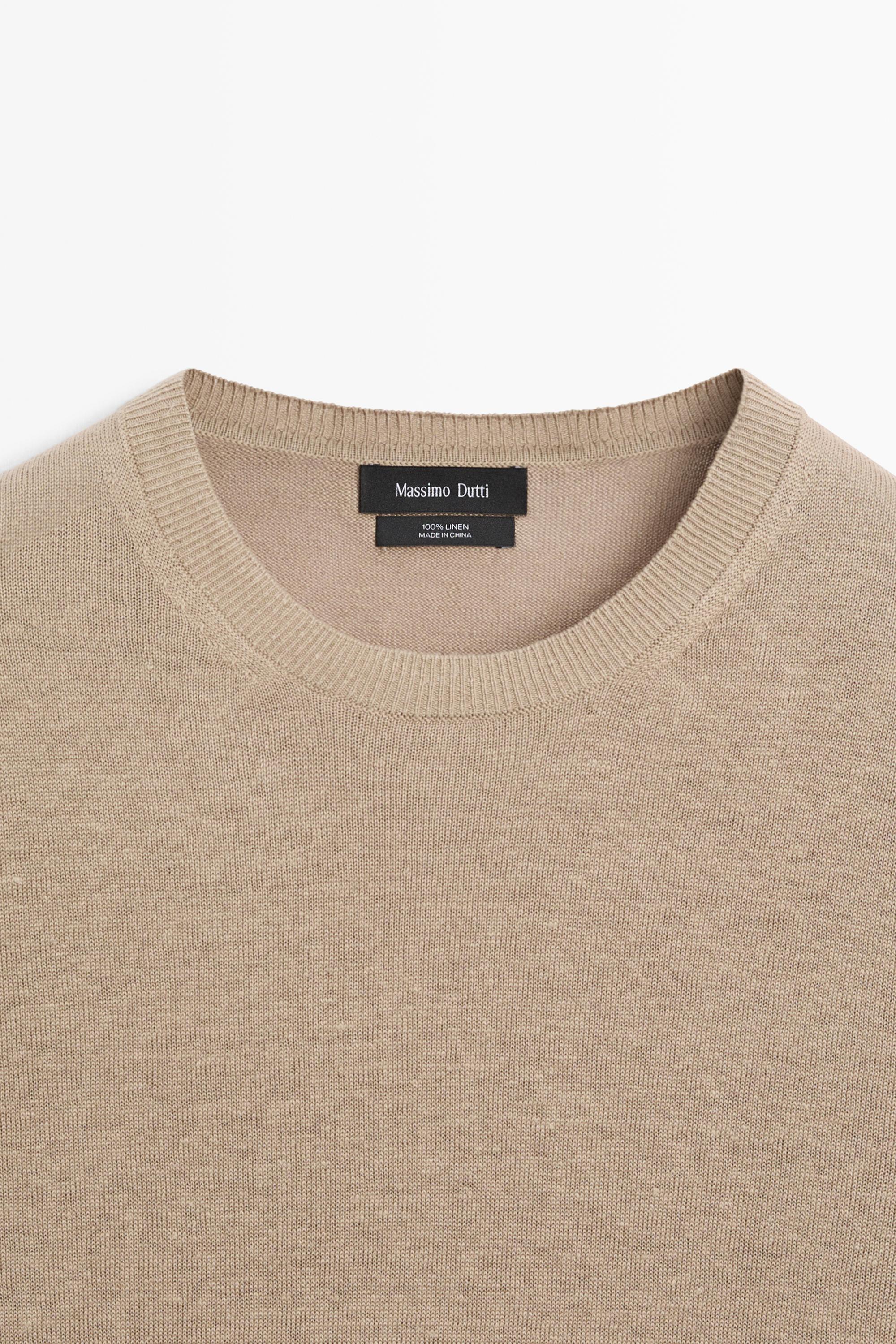 100% linen knit crew neck sweater — Sand beige