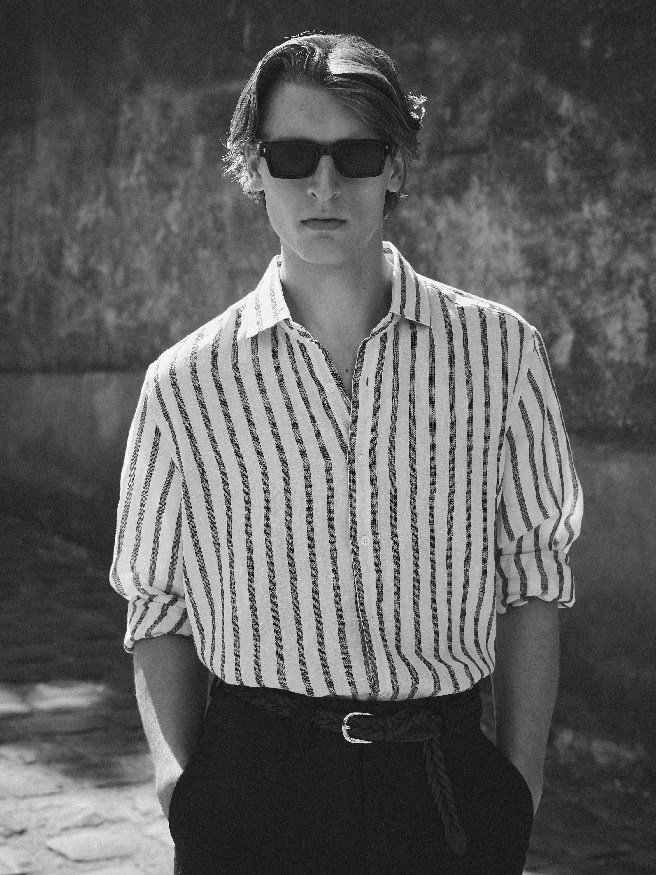 Stribet, regular fit skjorte i hør