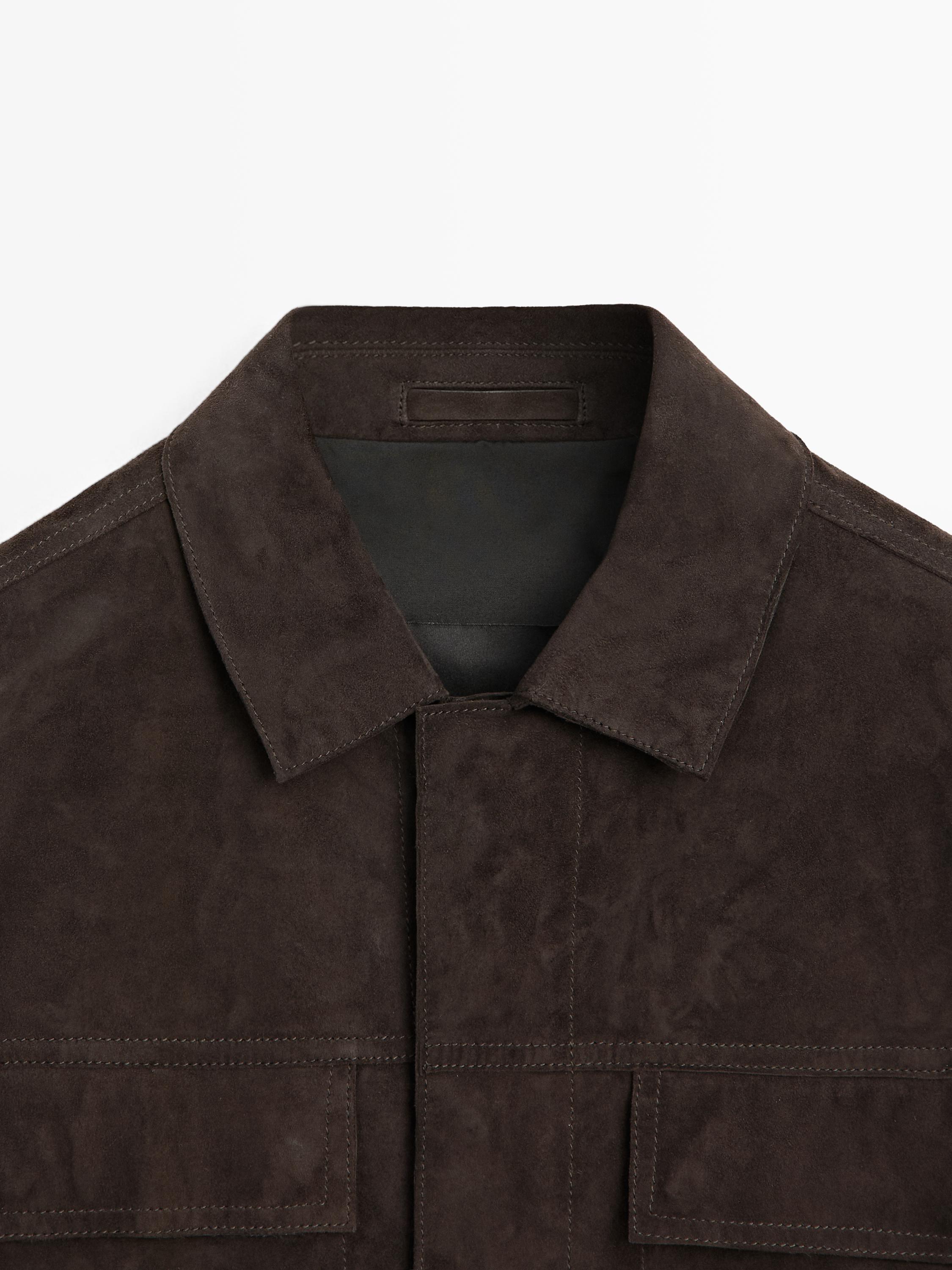 Suede leather jacket with pockets — BROWN
