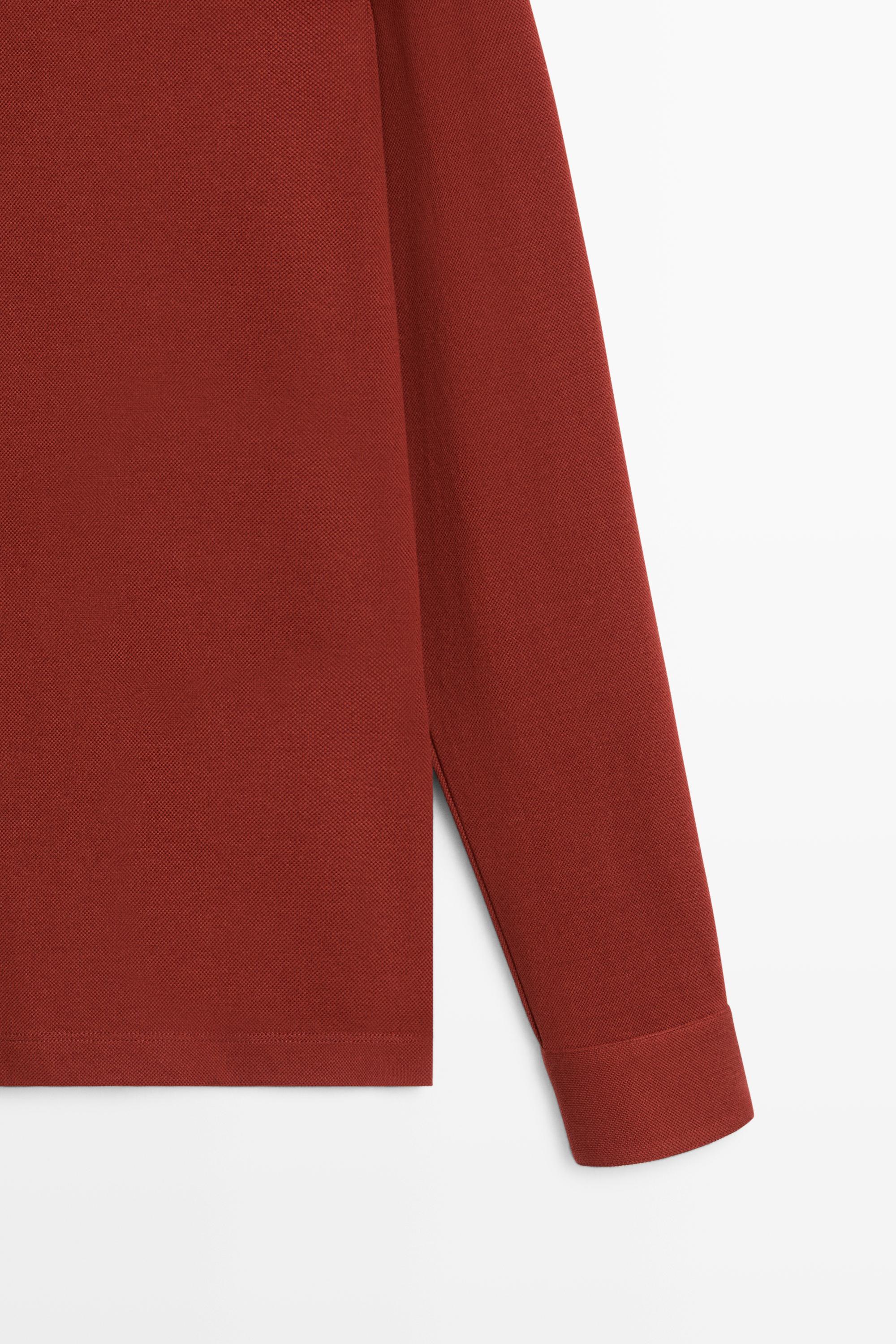 100% cotton micro-textured knit polo shirt — ORANGE
