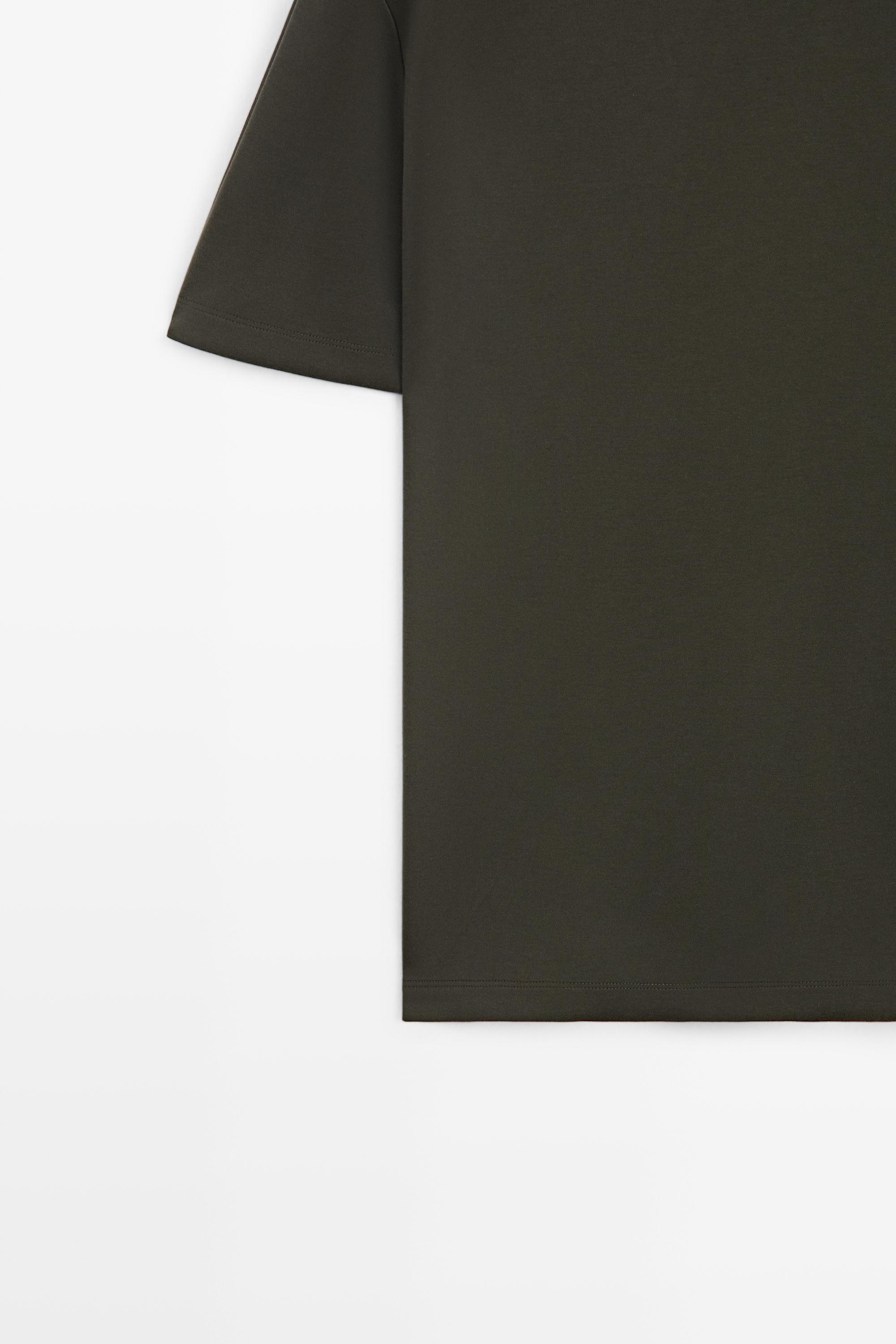 Contrast neck short sleeve T-shirt — DARK KHAKI