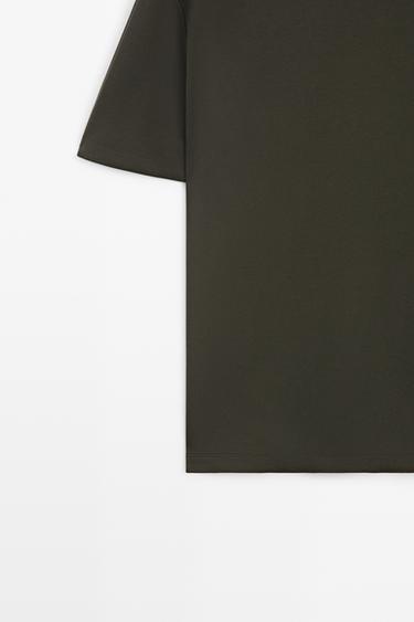Contrast neck short sleeve T-shirt — DARK KHAKI 7
