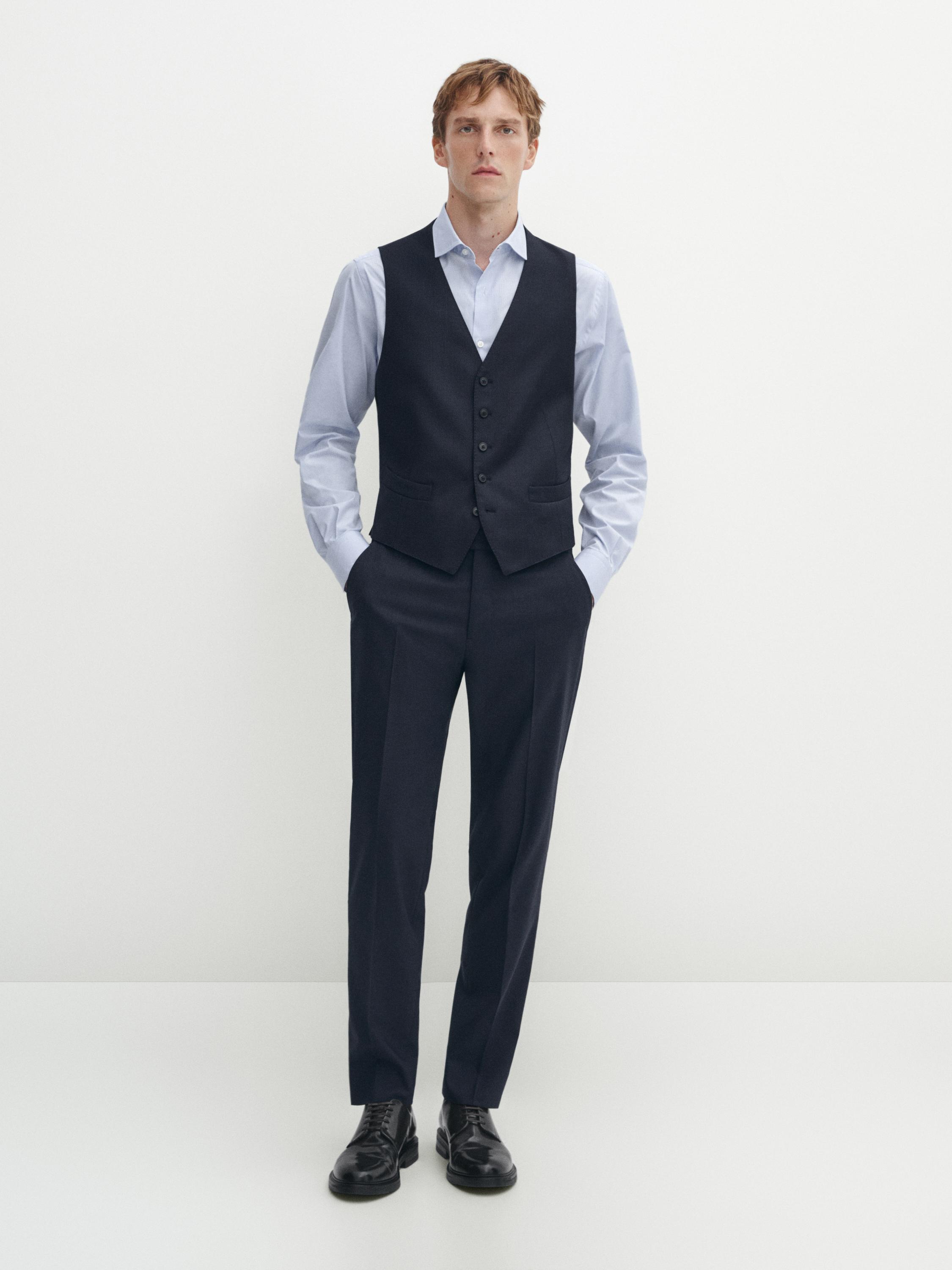 Blue 100% wool suit waistcoat