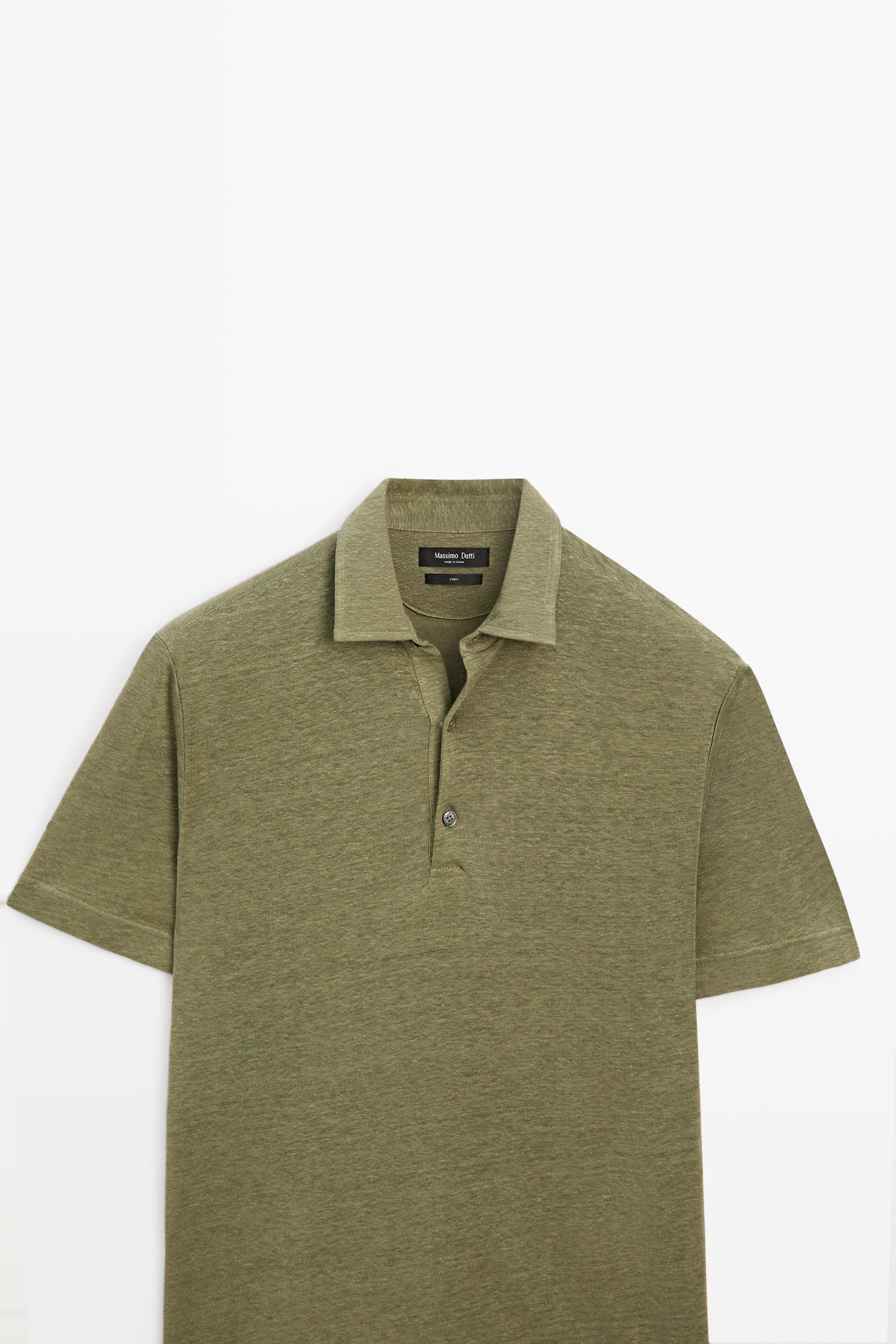 100% linen short sleeve polo shirt — MARINE GREEN