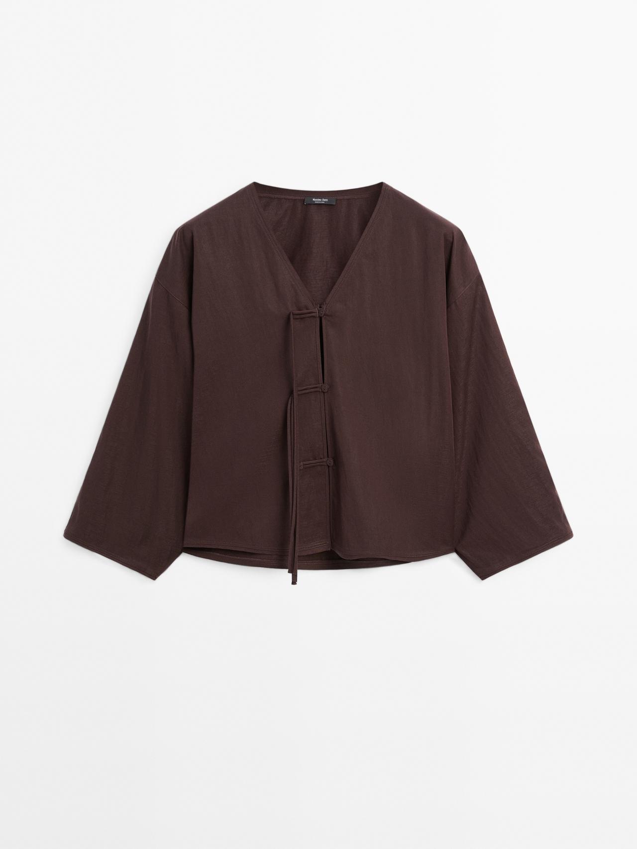 Massimo Dutti - Dame - Kort Skjorte Med Snøre - Brun - M-L