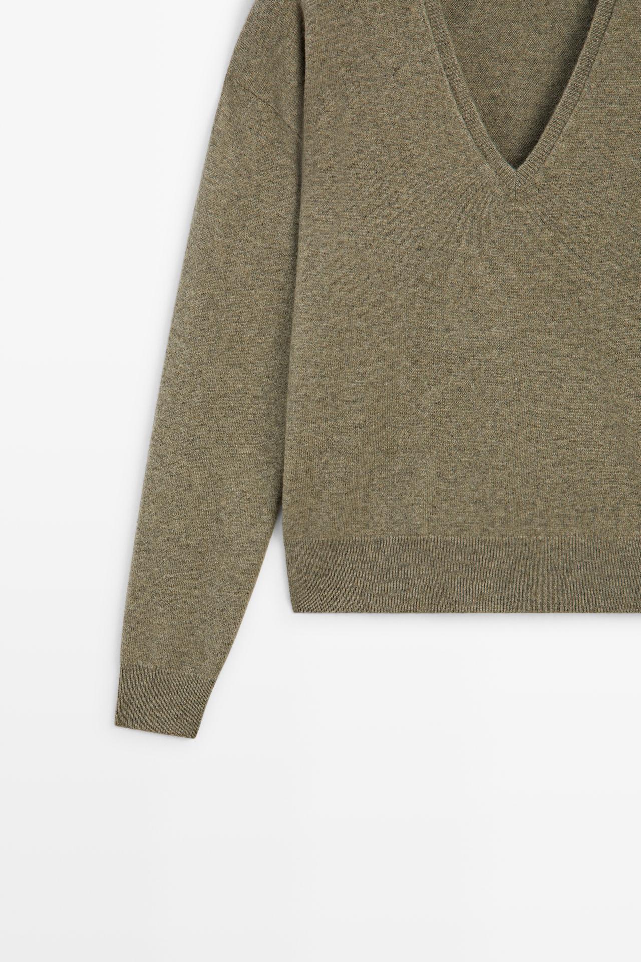 Wool blend knit V-neck sweater — GREEN MARL
