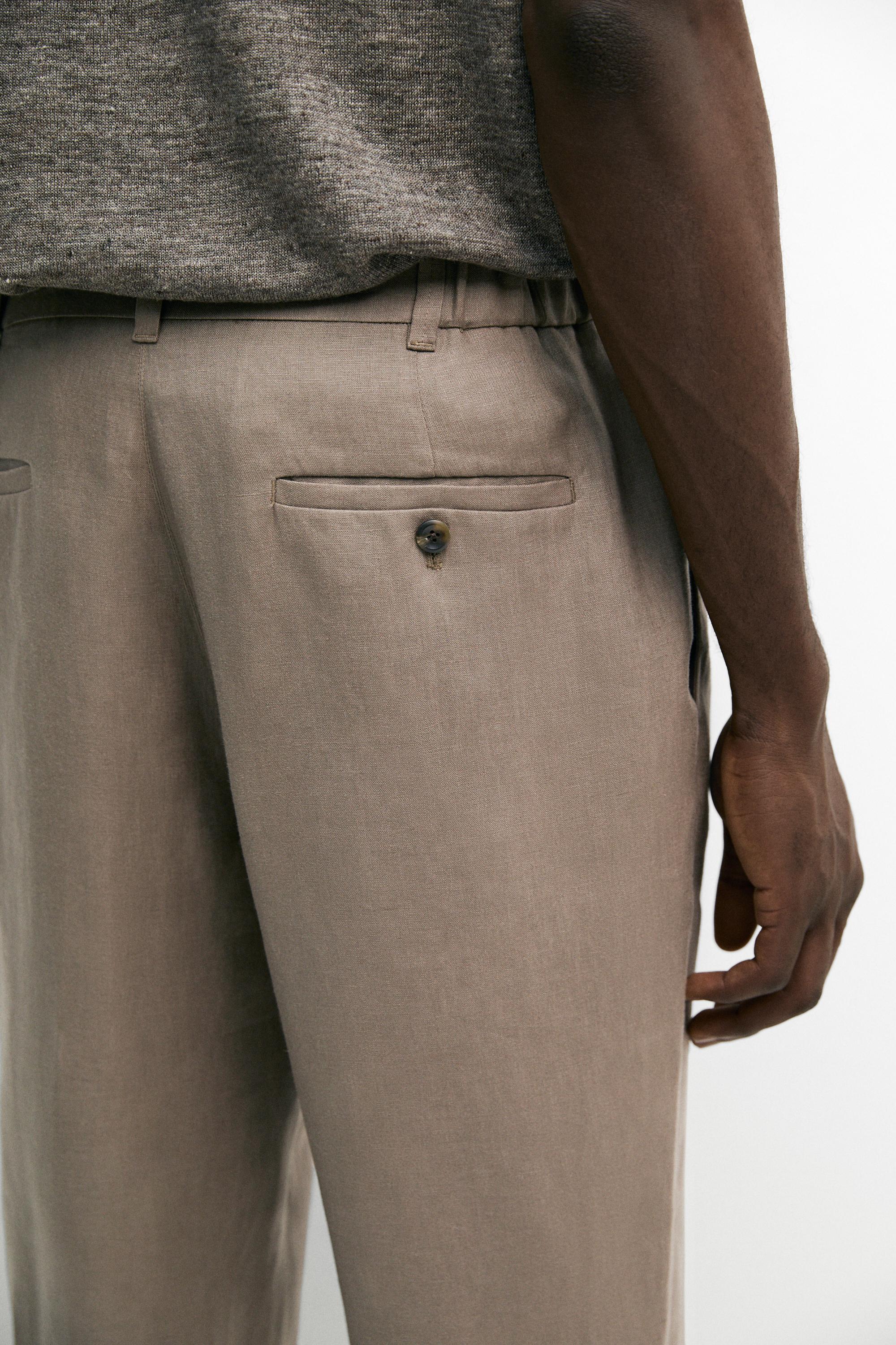 Tapered fit linen pants — MINK