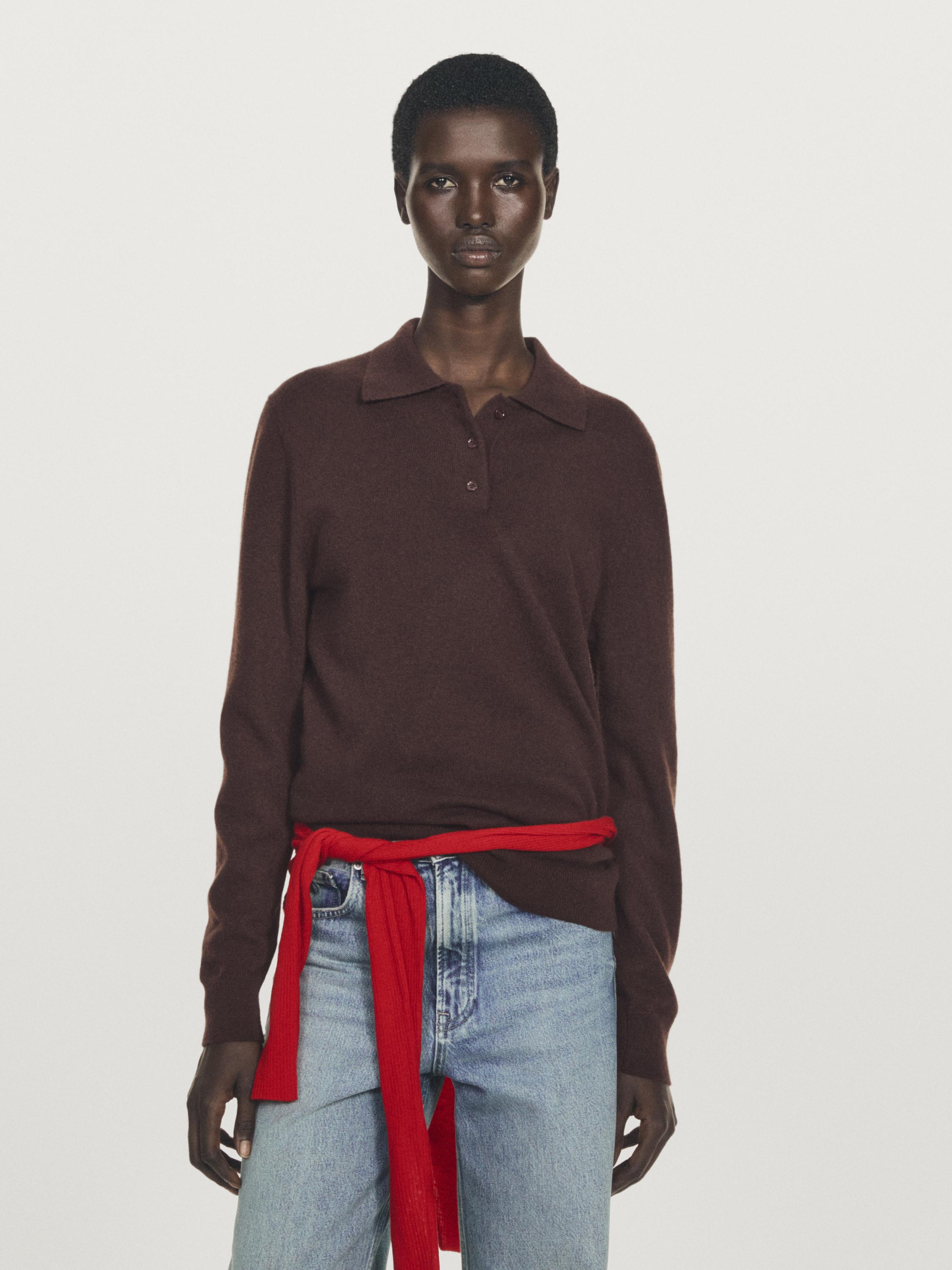 100% cashmere knit polo sweater