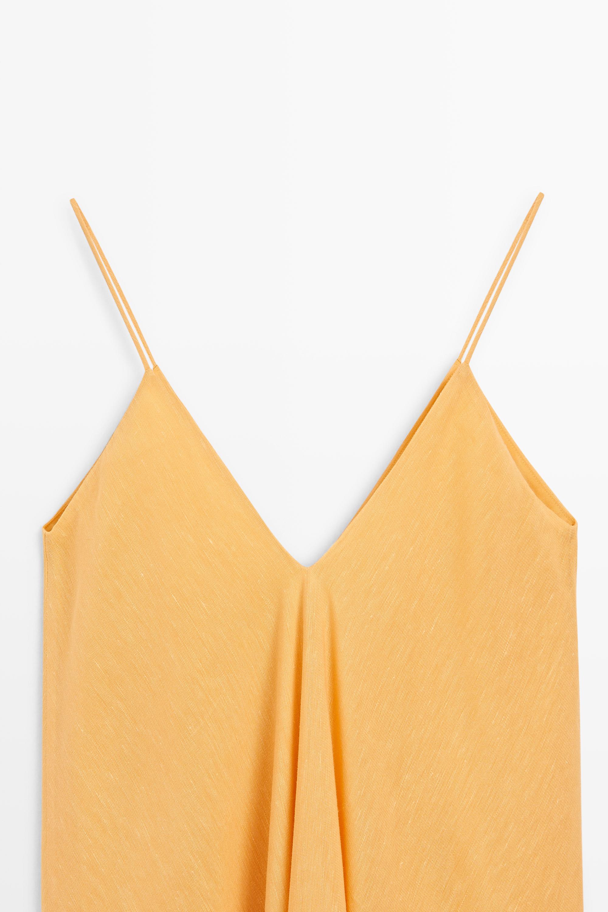 Linen blend flowing V-neck dress — YELLOW