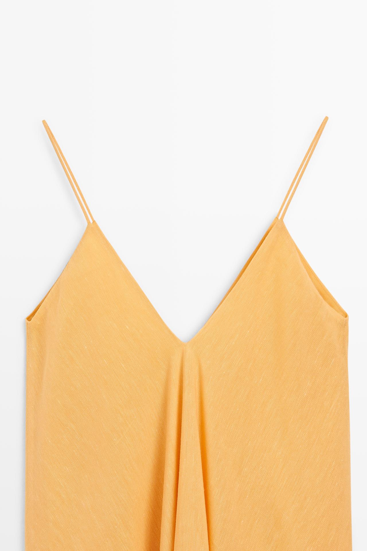 Linen blend flowing V-neck dress — YELLOW