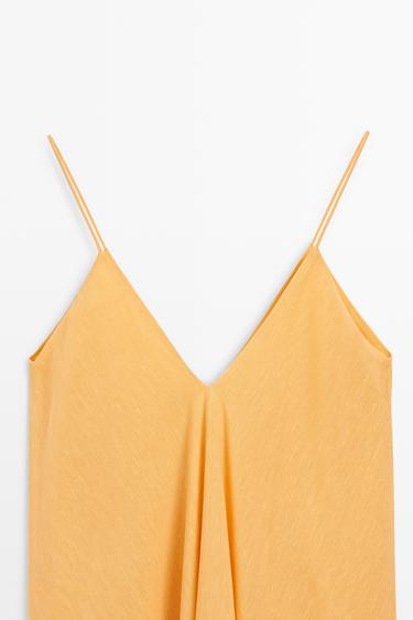 Linen blend flowing V-neck dress — YELLOW 9
