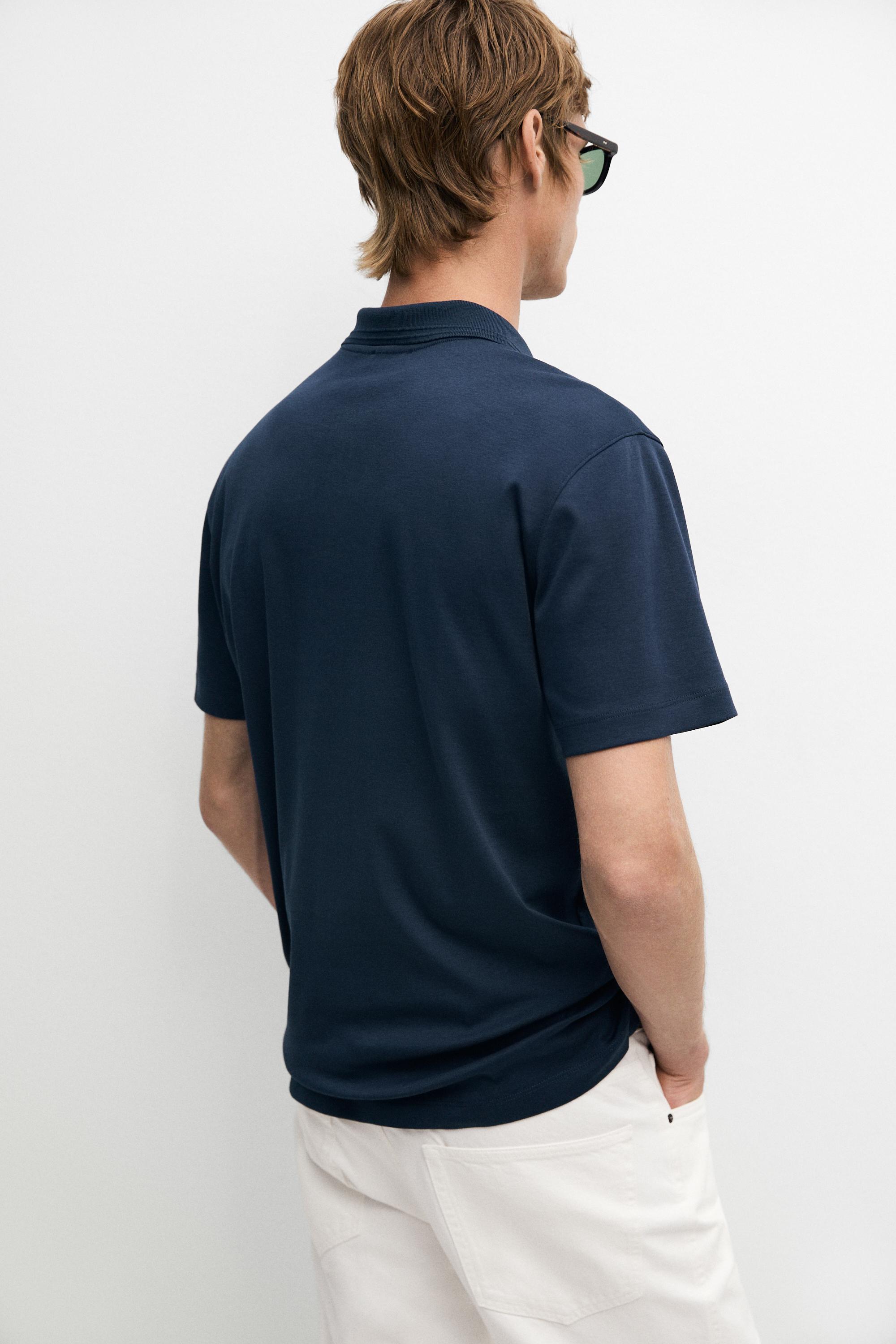 100% cotton V-neck knit polo — BLUE