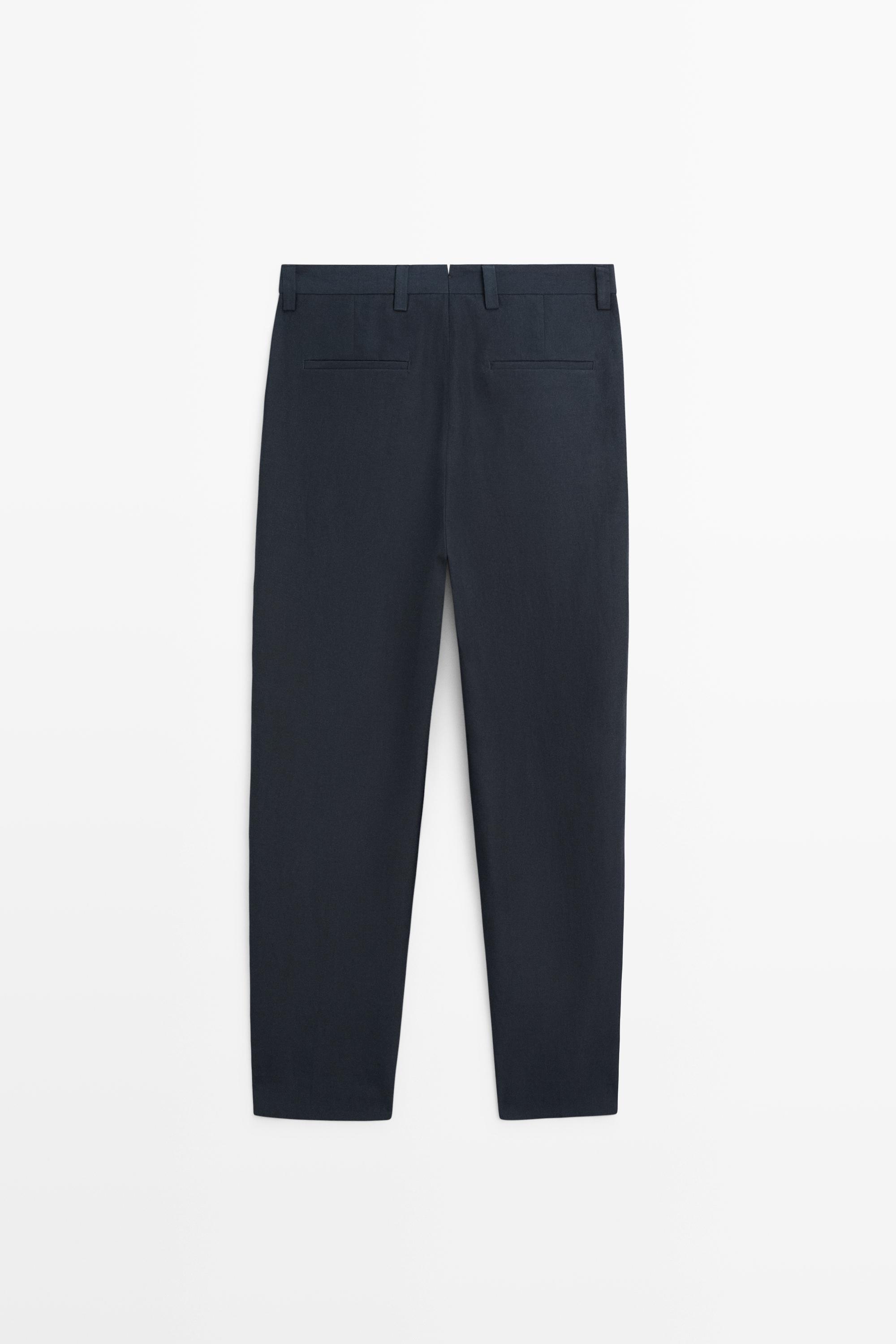 Darted 100% linen trousers — NAVY BLUE
