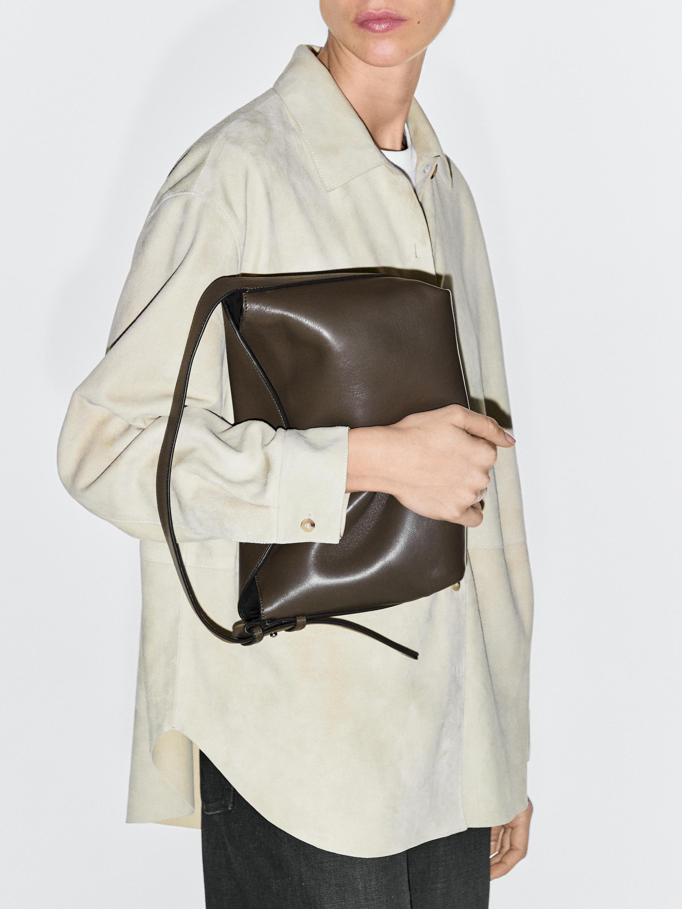 Small nappa leather shoulder bag — KHAKI