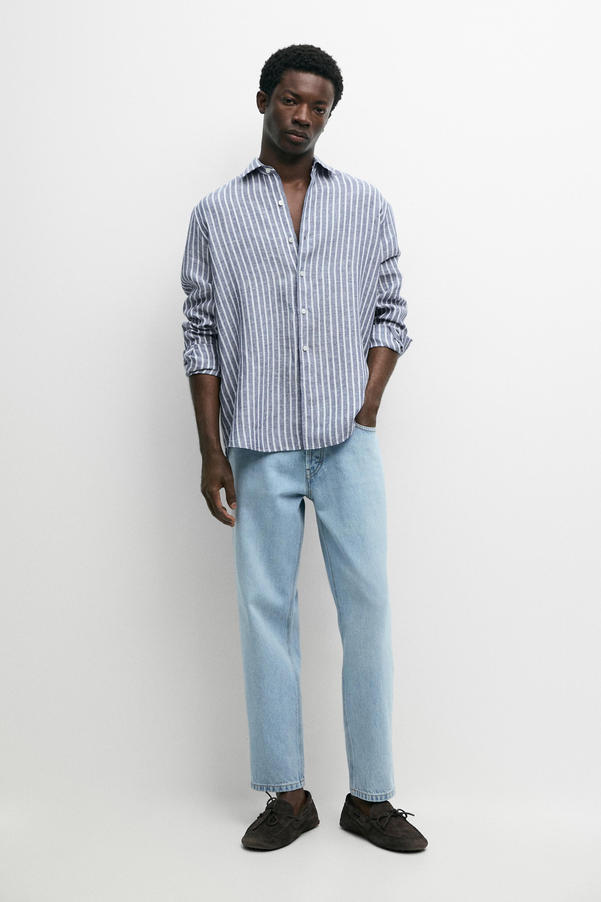 Camicia a righe in 100% lino