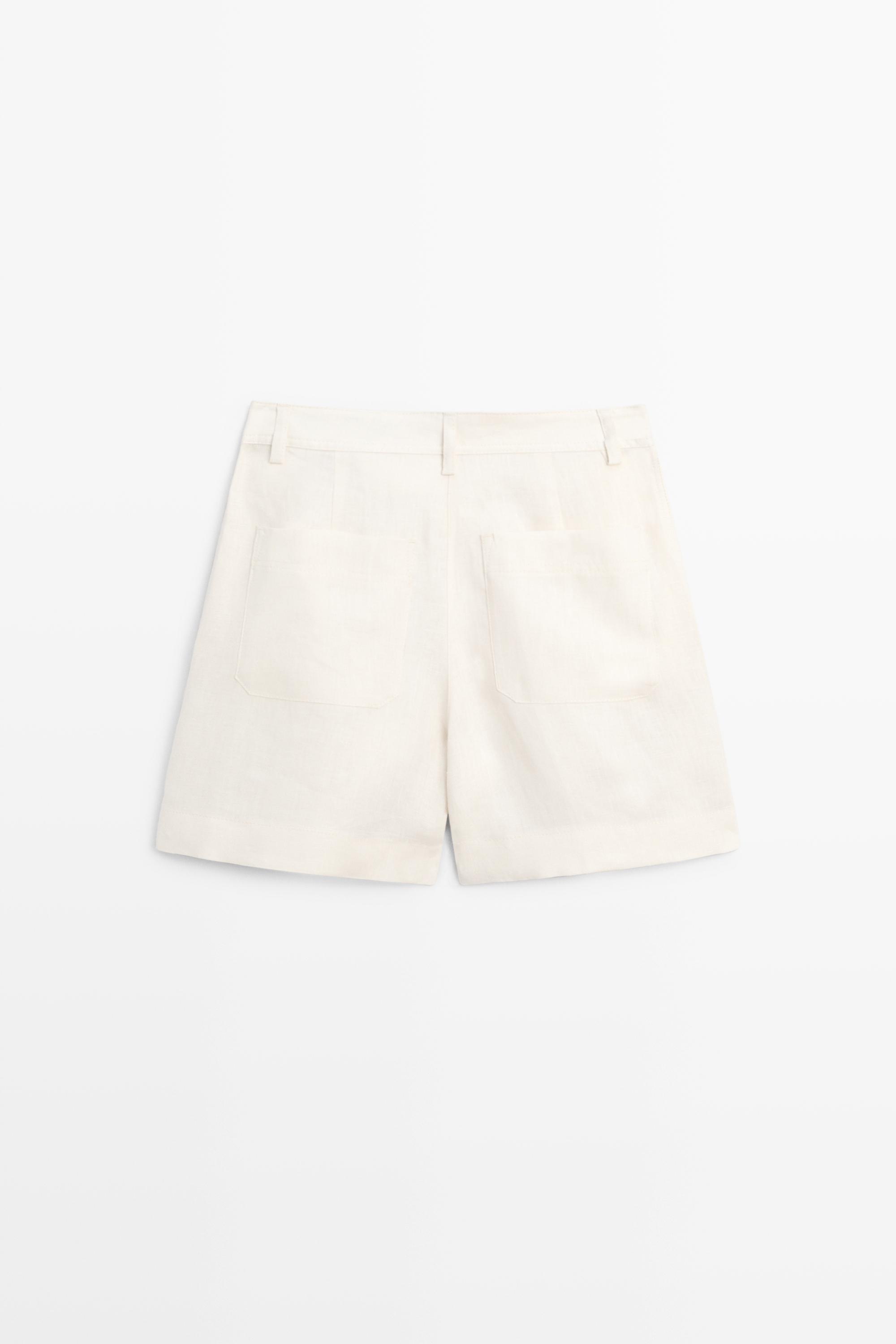 Pleated 100% linen shorts — Off white