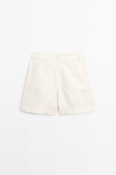 Pleated 100% linen shorts — Off white 6
