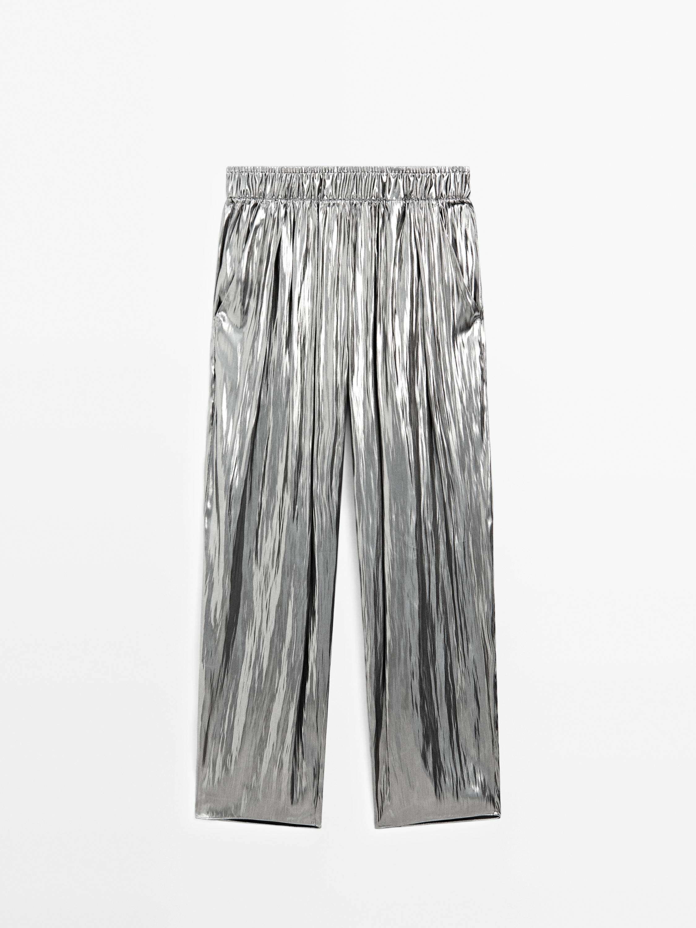 Metallic gathered fluid trousers