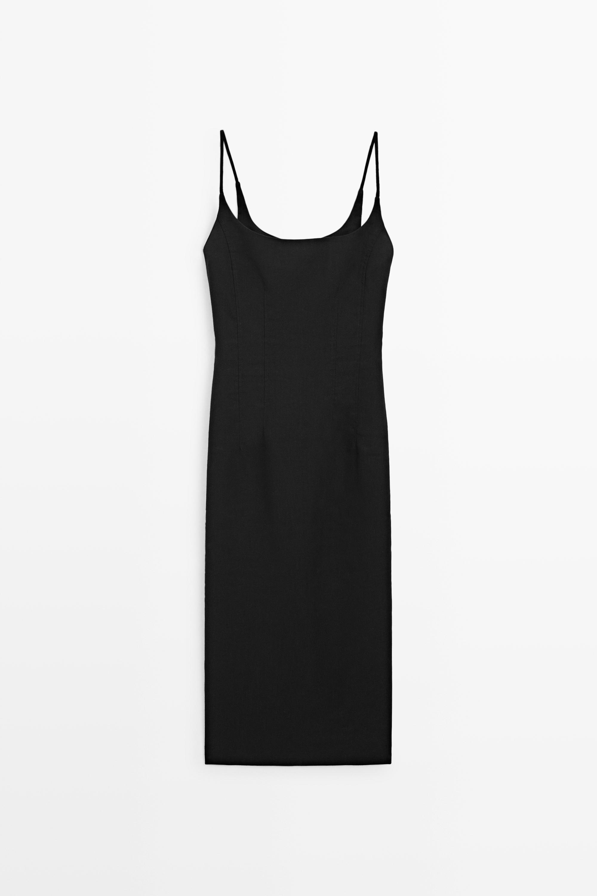 Massimo Dutti Ketenli ince askılı midi elbise görsel 3