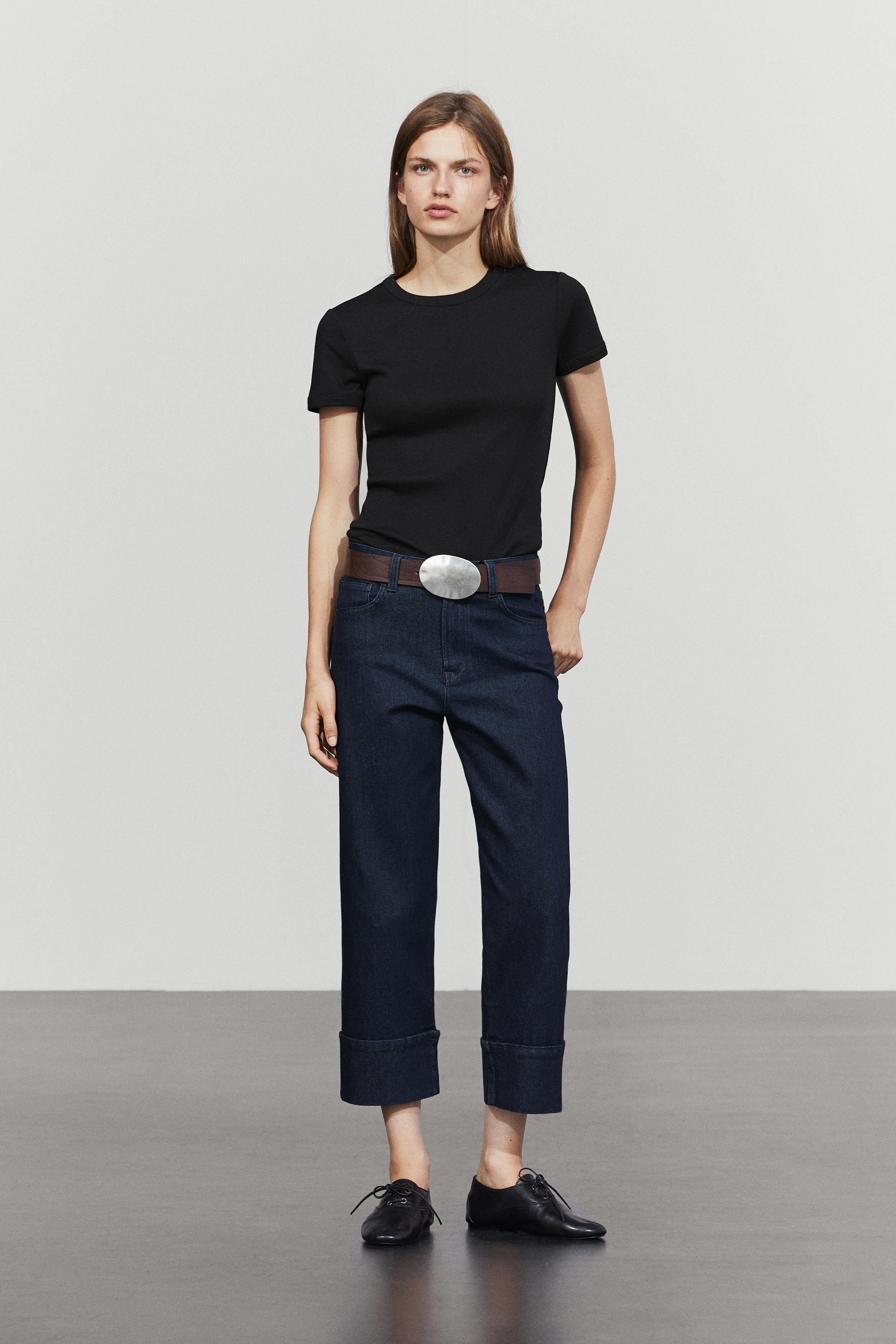 Ribbed short sleeve T-shirt — BLACK