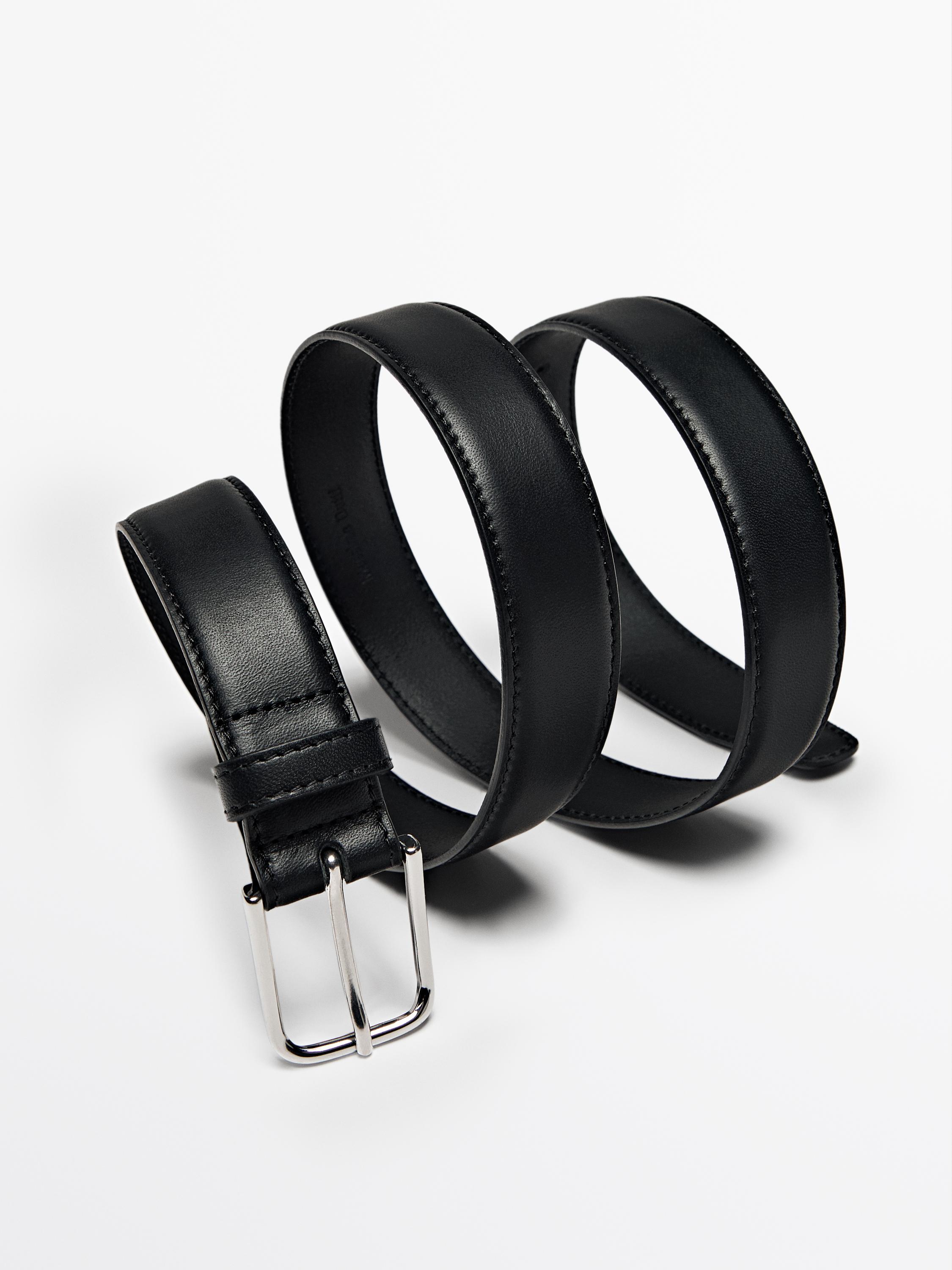 Nappa leather belt with topstitching detail