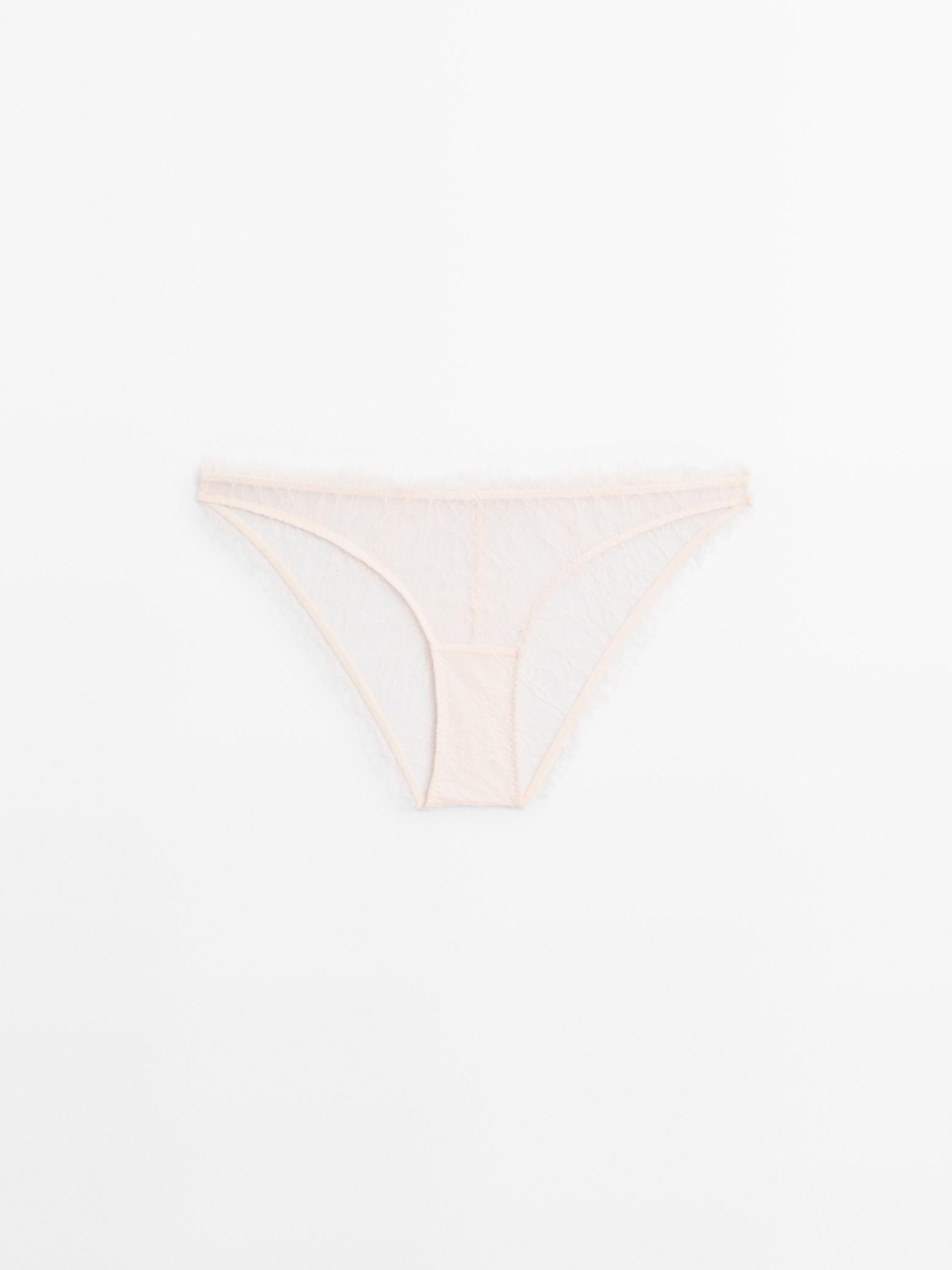 Lace briefs with frayed detail — CREAM