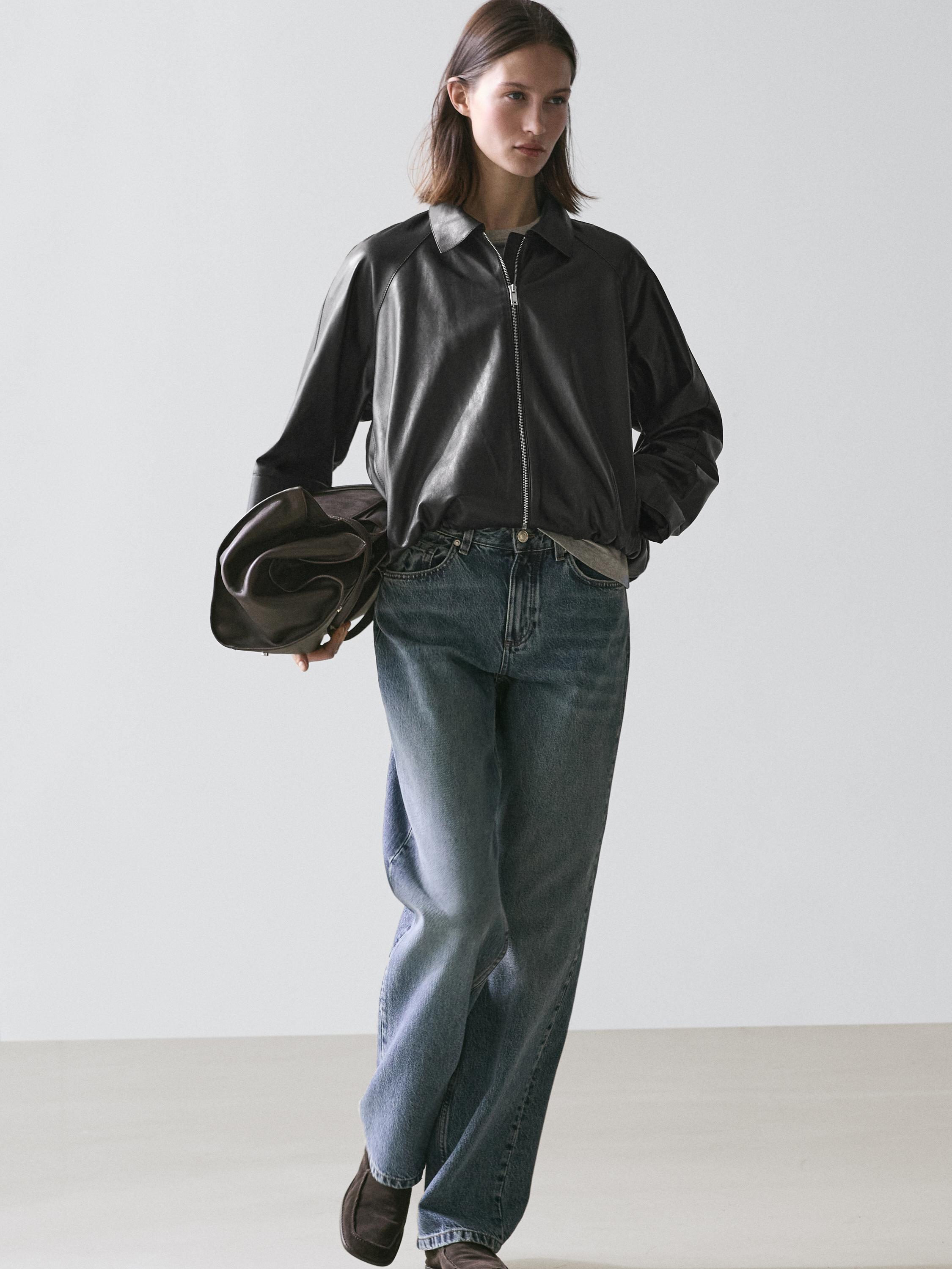 Blouson oversize en cuir nappa