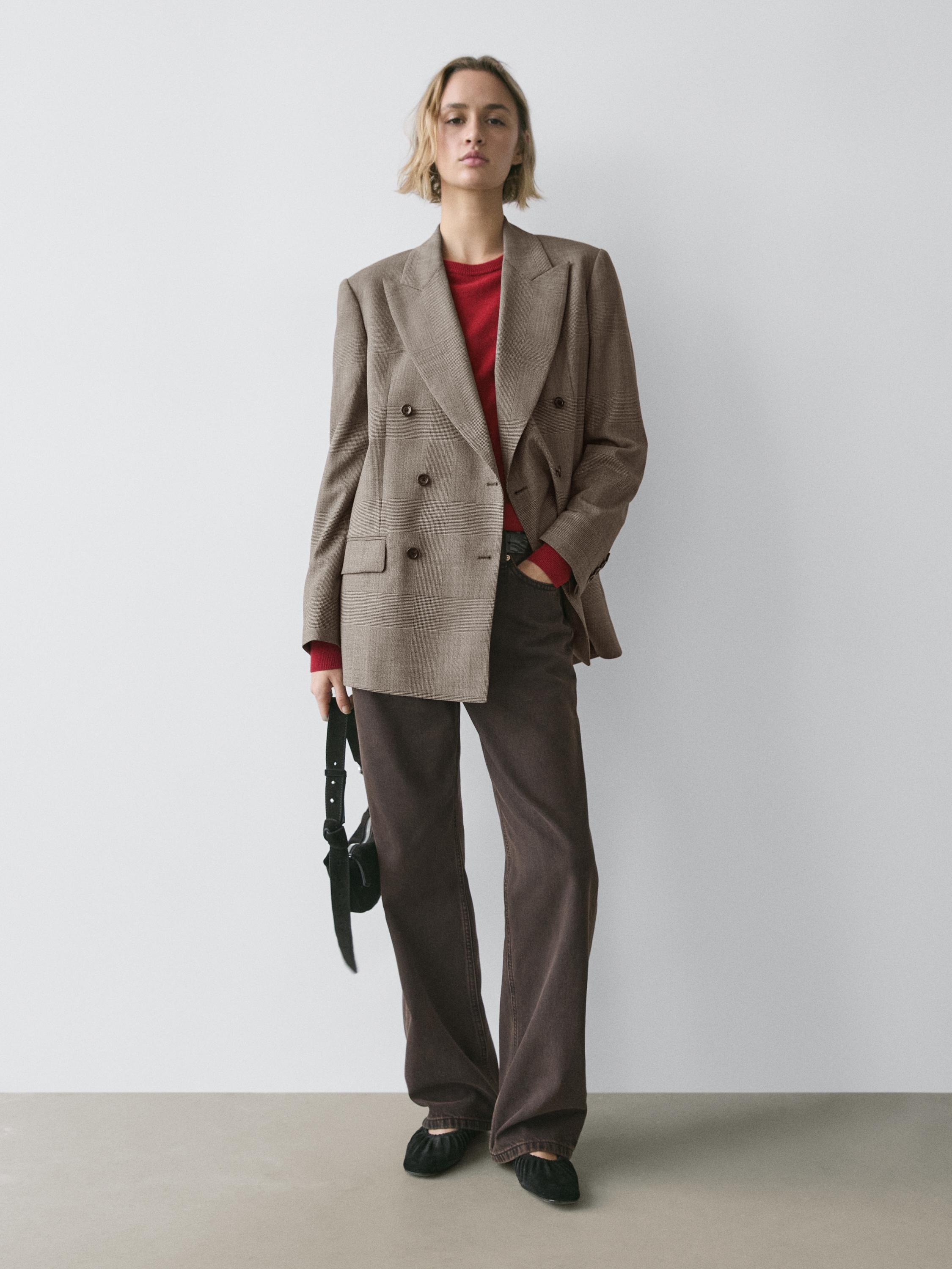 100% wool check suit blazer — BEIGE