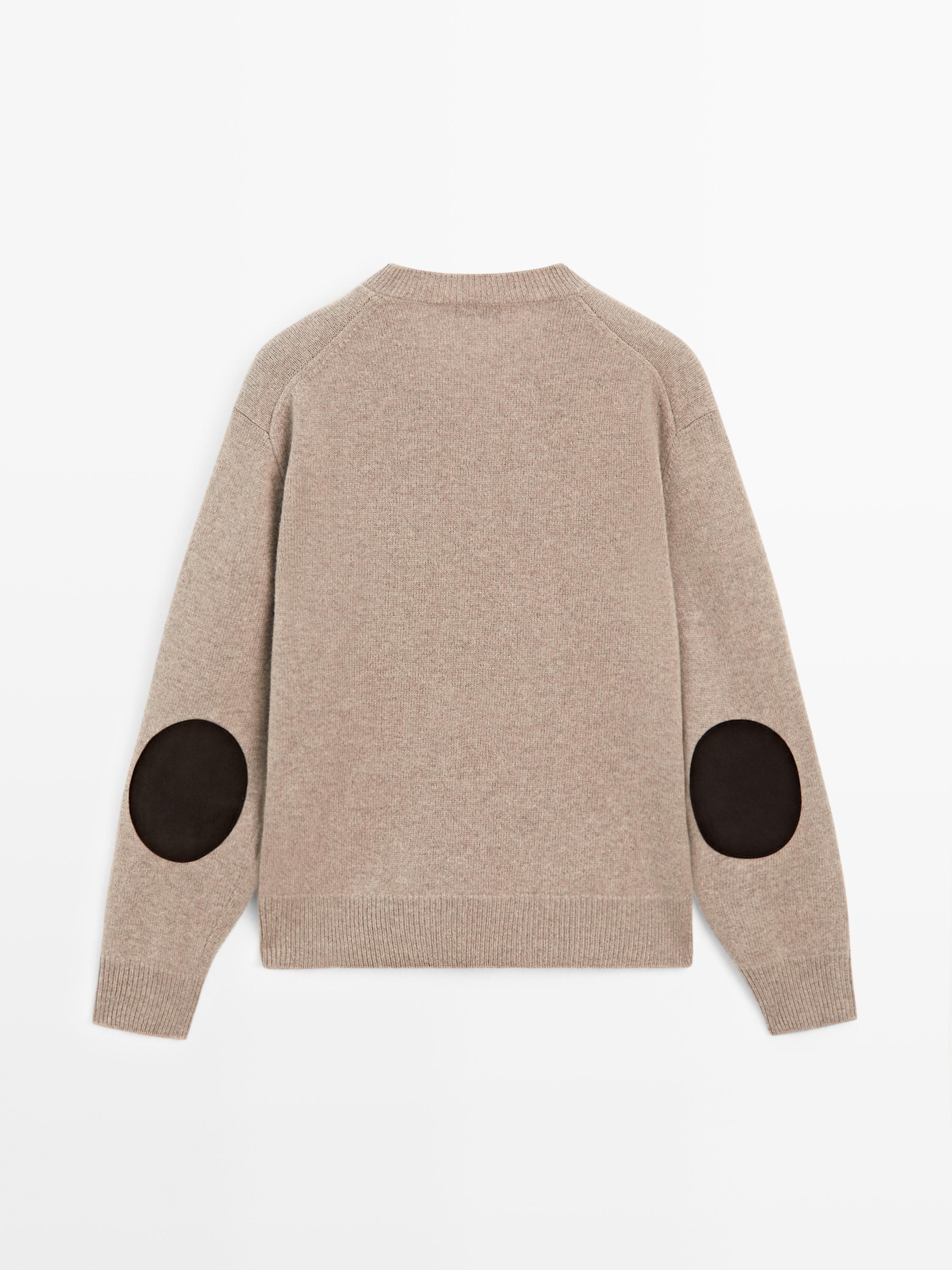 V-neck knit sweater with elbow patches · Mink · Sweaters | Massimo