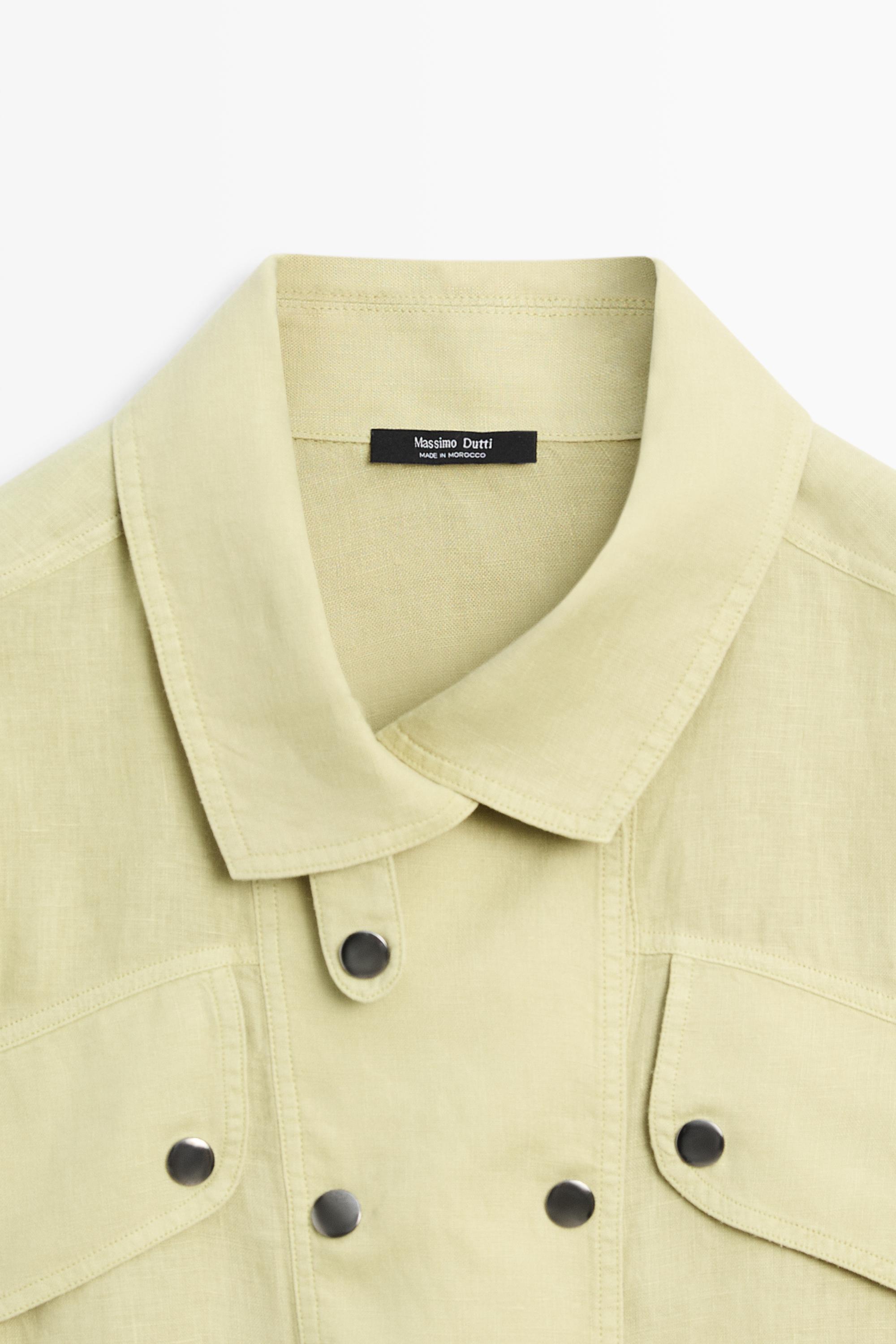Short sleeve linen snap button shirt — LIME