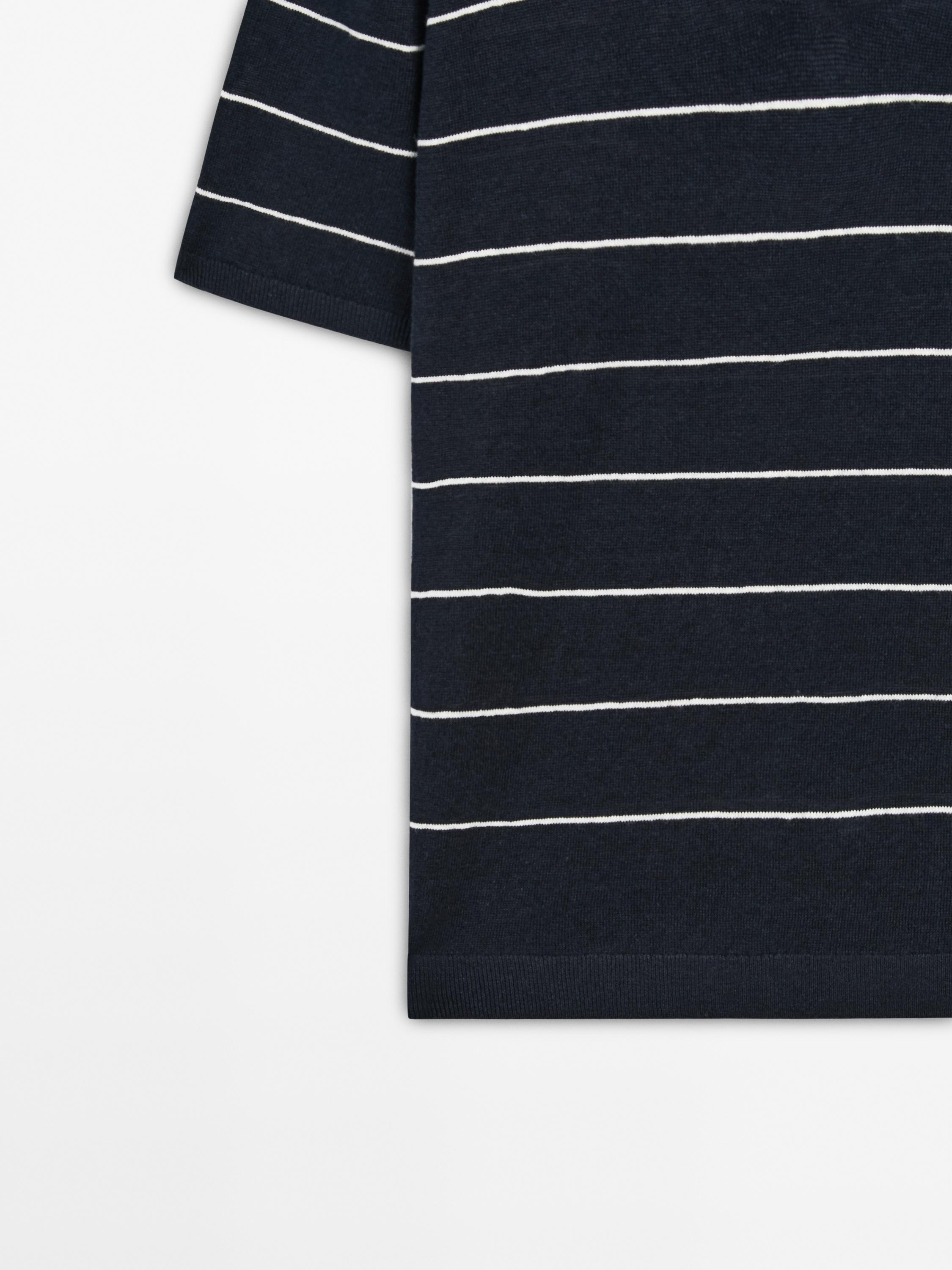 100% linen striped knit polo shirt