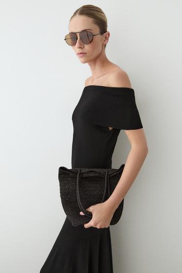 Knit midi dress with exposed shoulders — BLACK 3