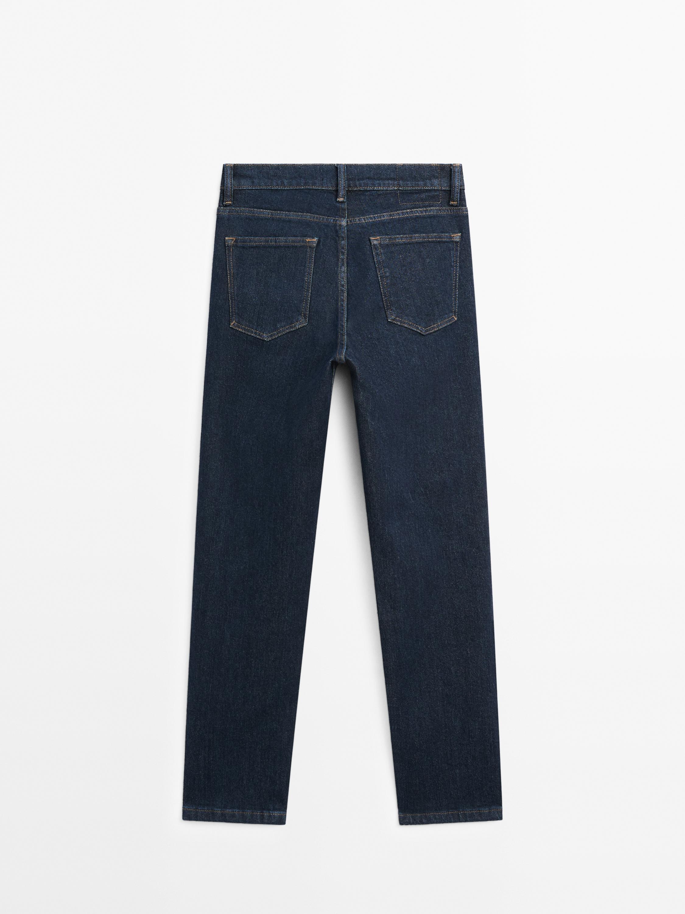 Mid-rise cropped slim fit jeans — DARK BLUE