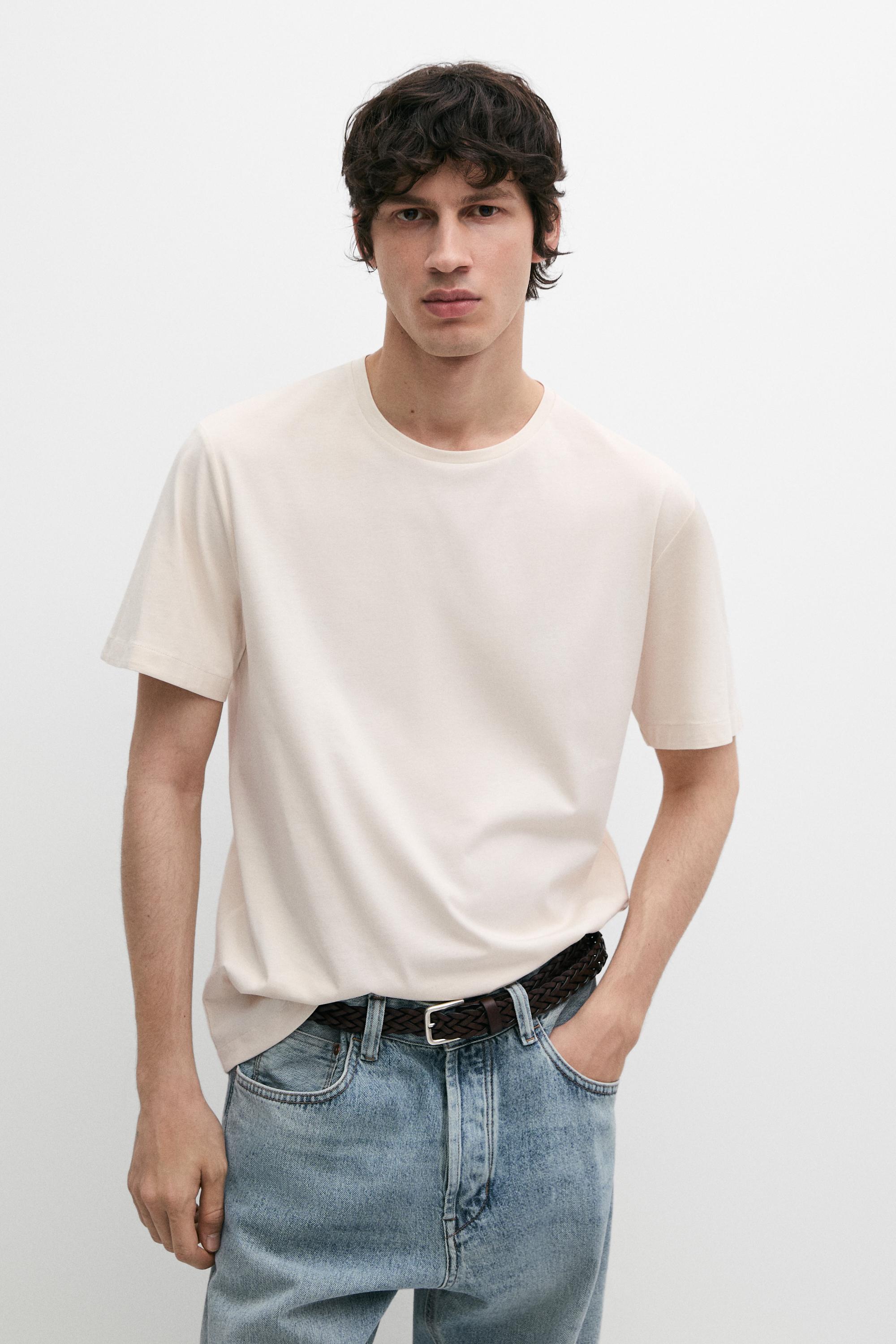 100% cotton short-sleeve T-shirt — CREAM