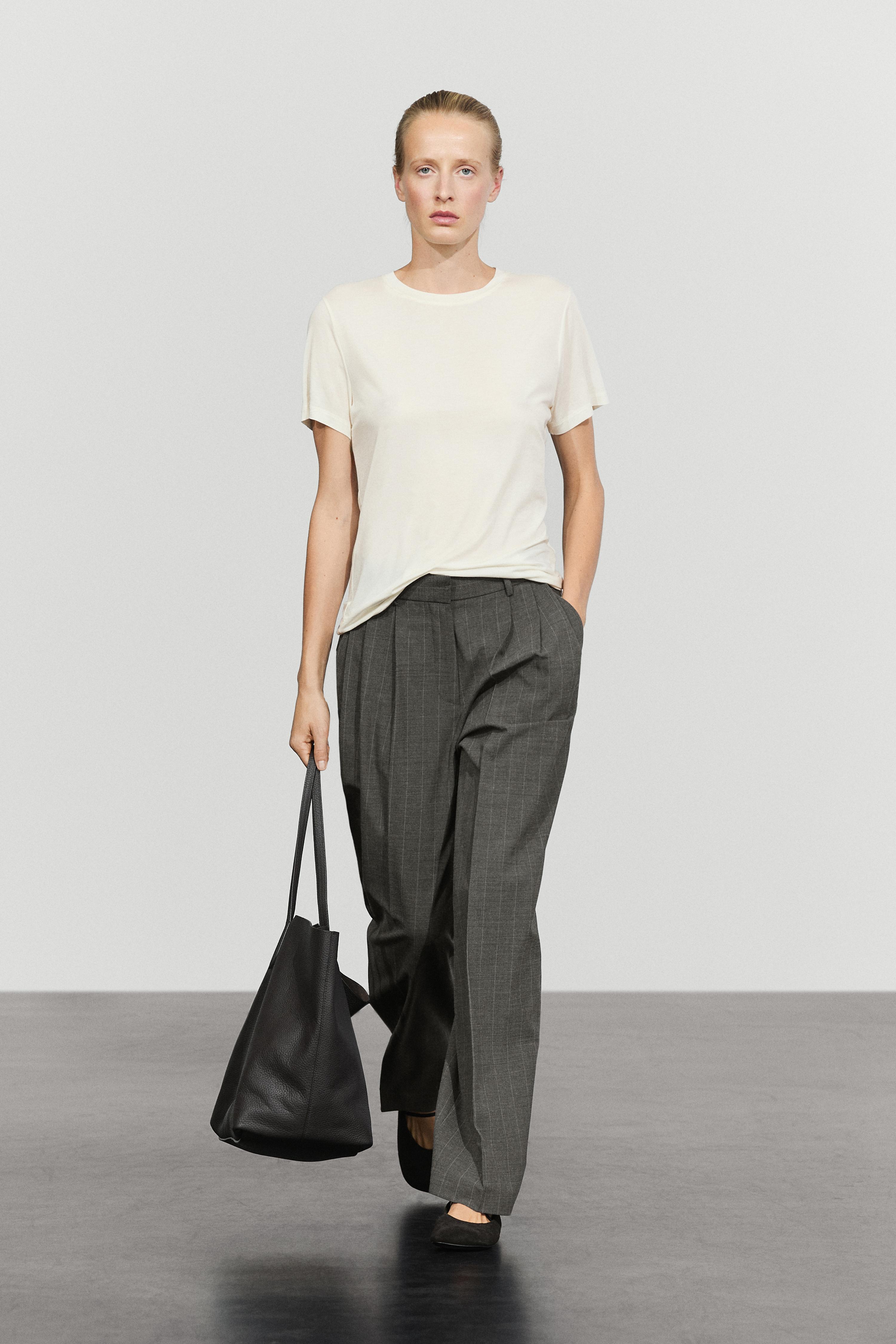 Pinstripe carrot fit pants