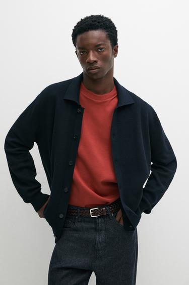 100% cotton polo collar knit cardigan — NAVY BLUE 3
