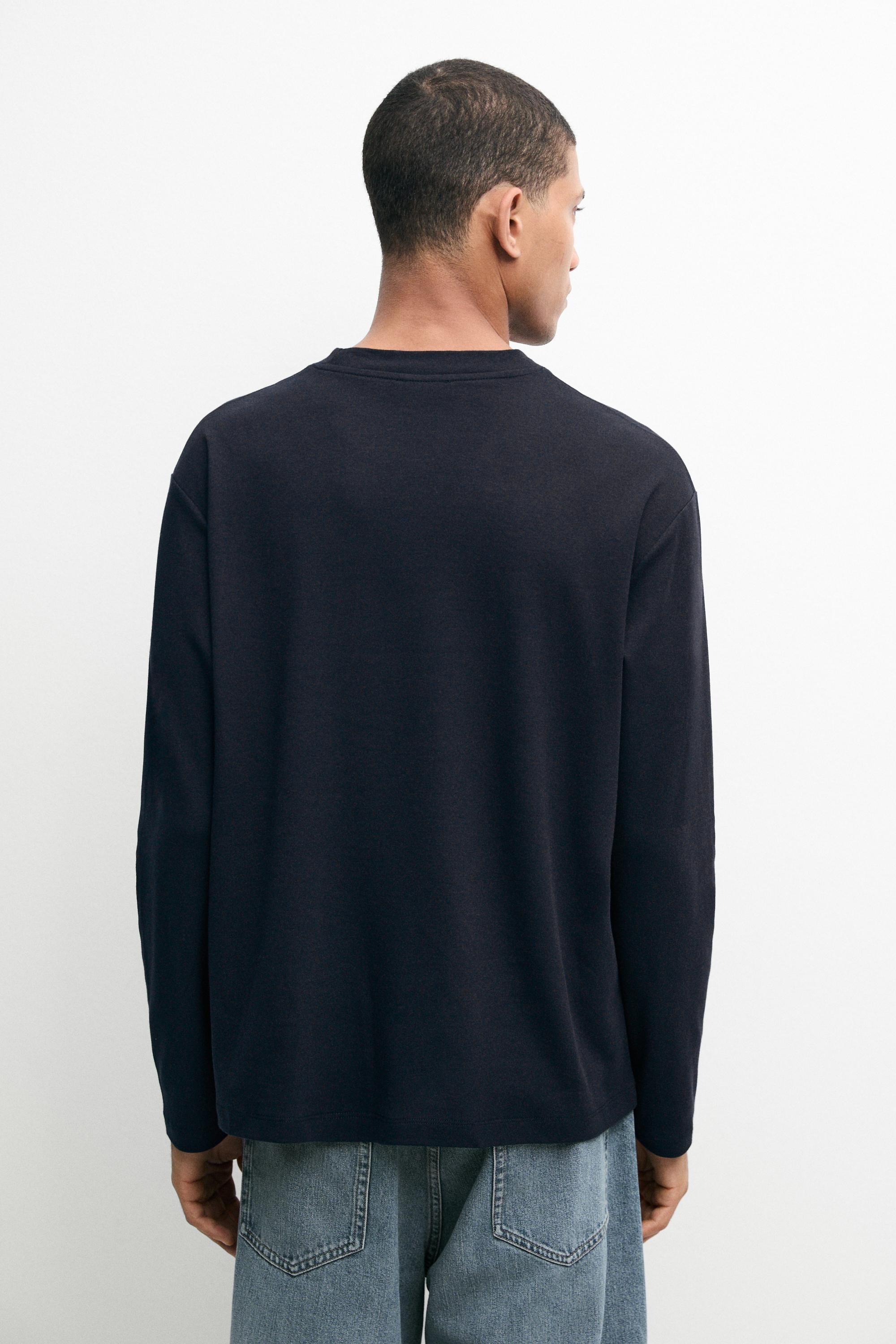 100% cotton long sleeve T-shirt — NAVY BLUE