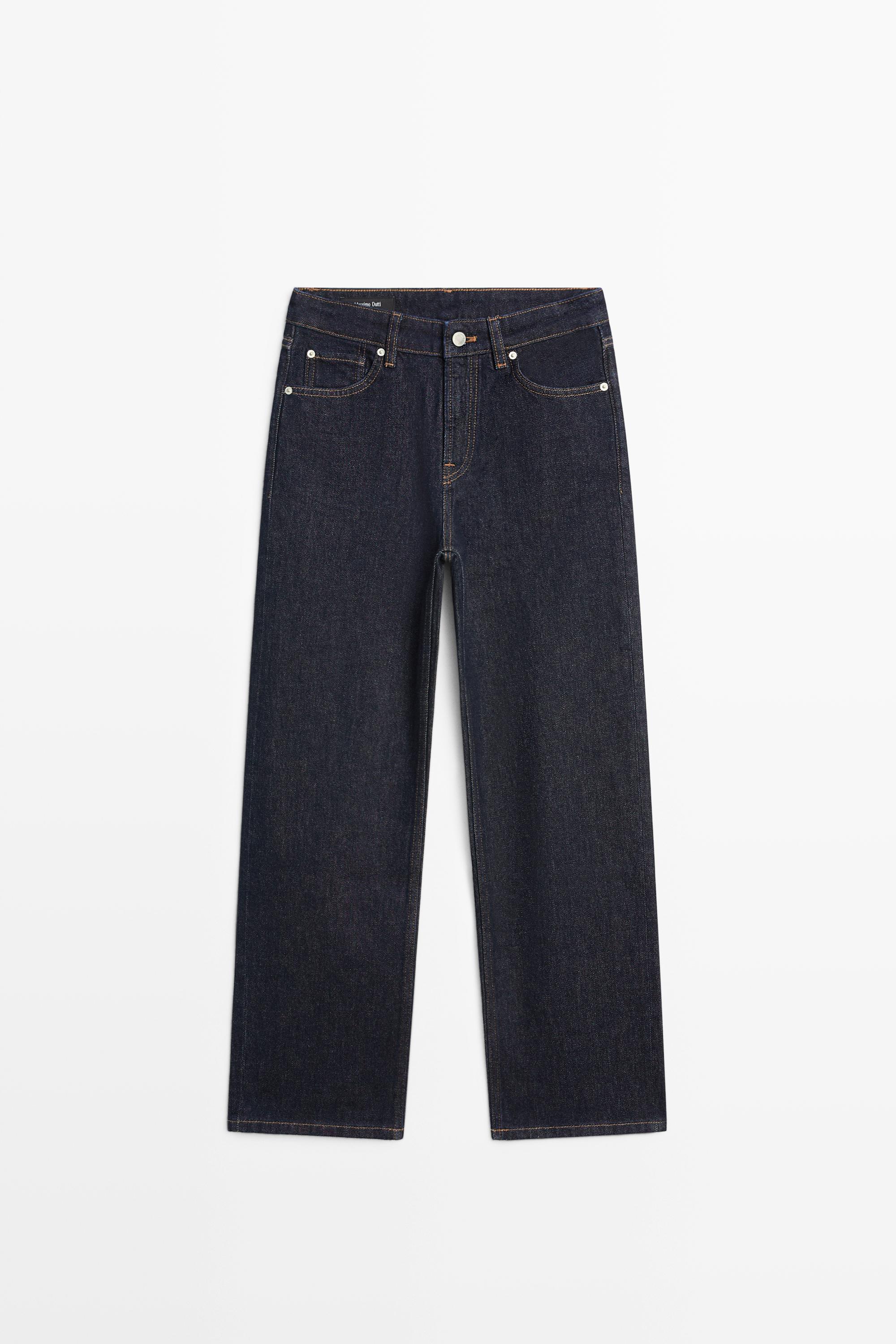 Jeans straight fit cropped tiro alto
