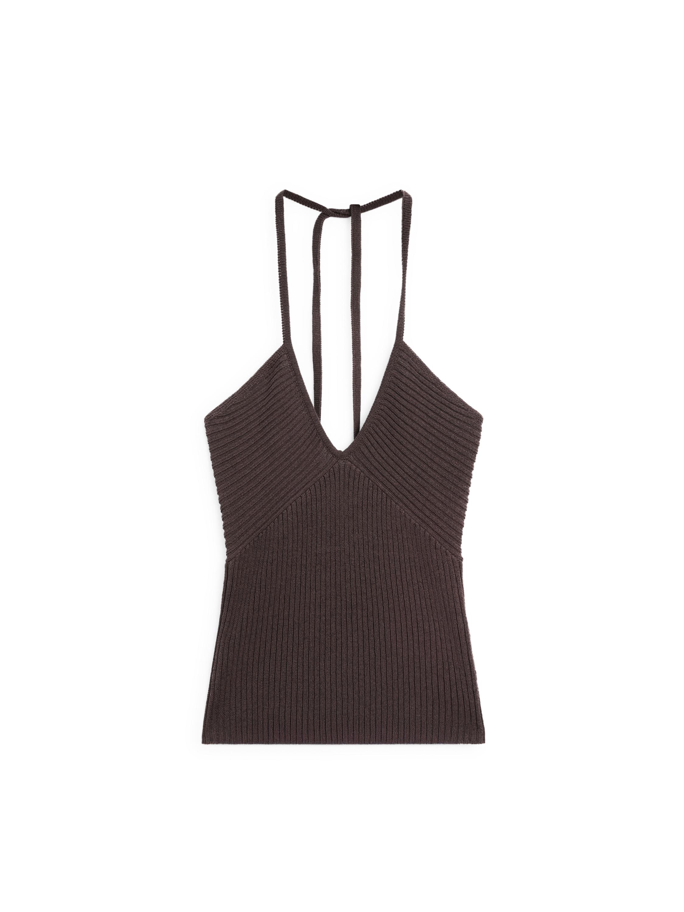 Knit top with low-cut back — AUBERGINE