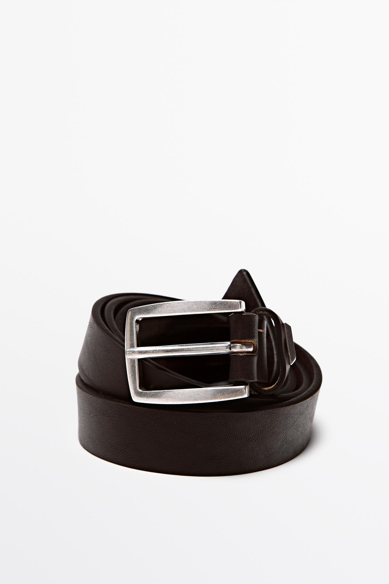 Nappa leather belt with rectangular buckle — BROWN