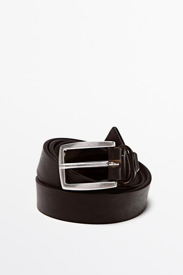 Nappa leather belt with rectangular buckle — BROWN 4