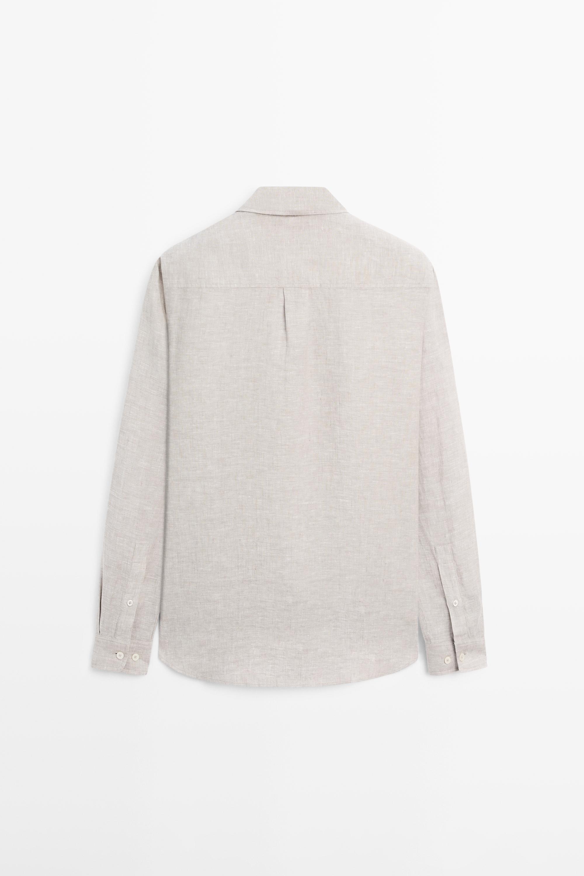 Regular fit linen shirt with pocket — MINK