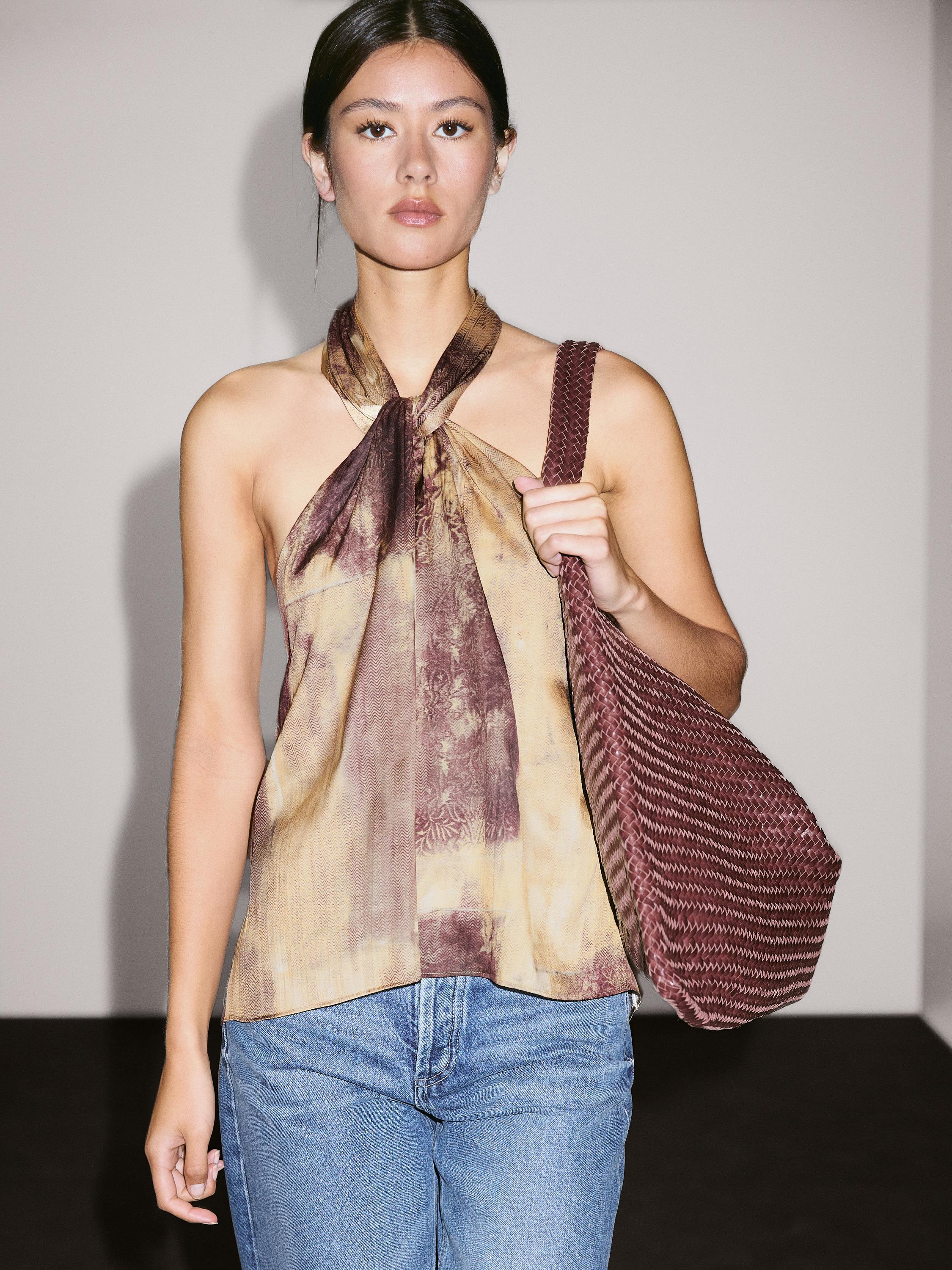 Printed satin fabric top