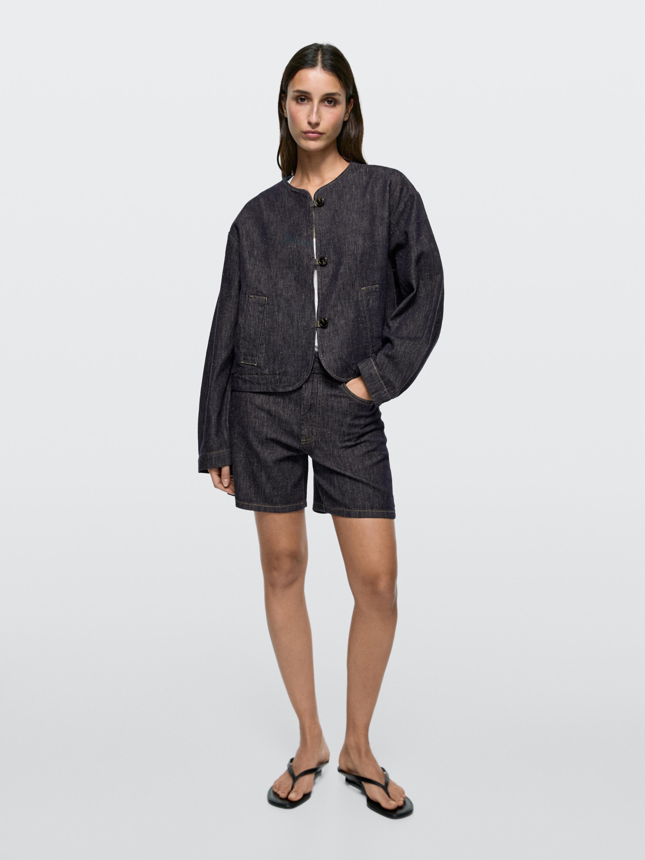 Orta bel denim şort