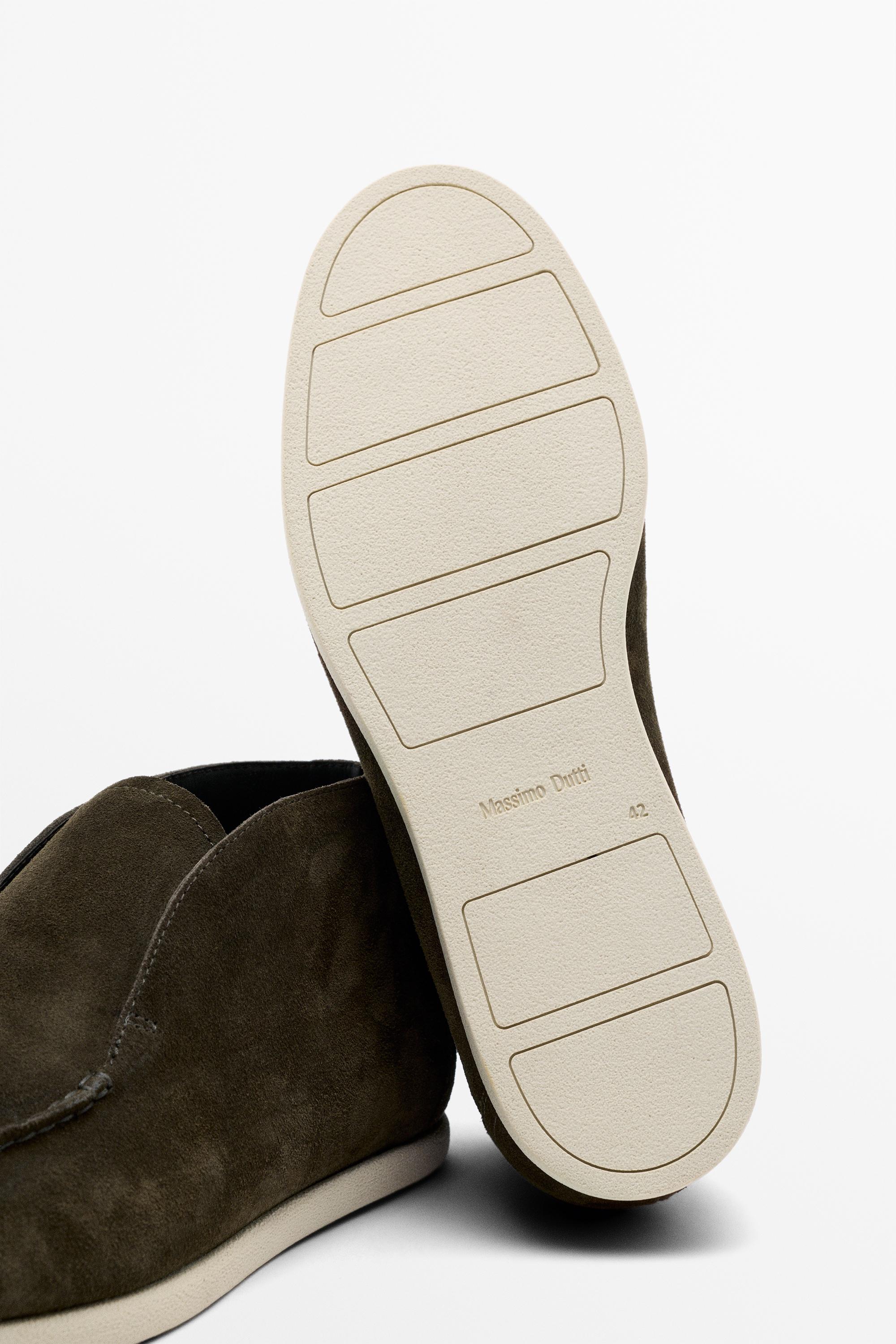Split suede leather ankle loafer — OLIVE