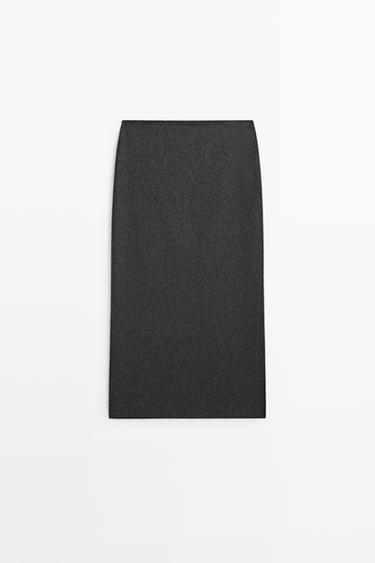 Straight wool blend midi skirt — GREY 2