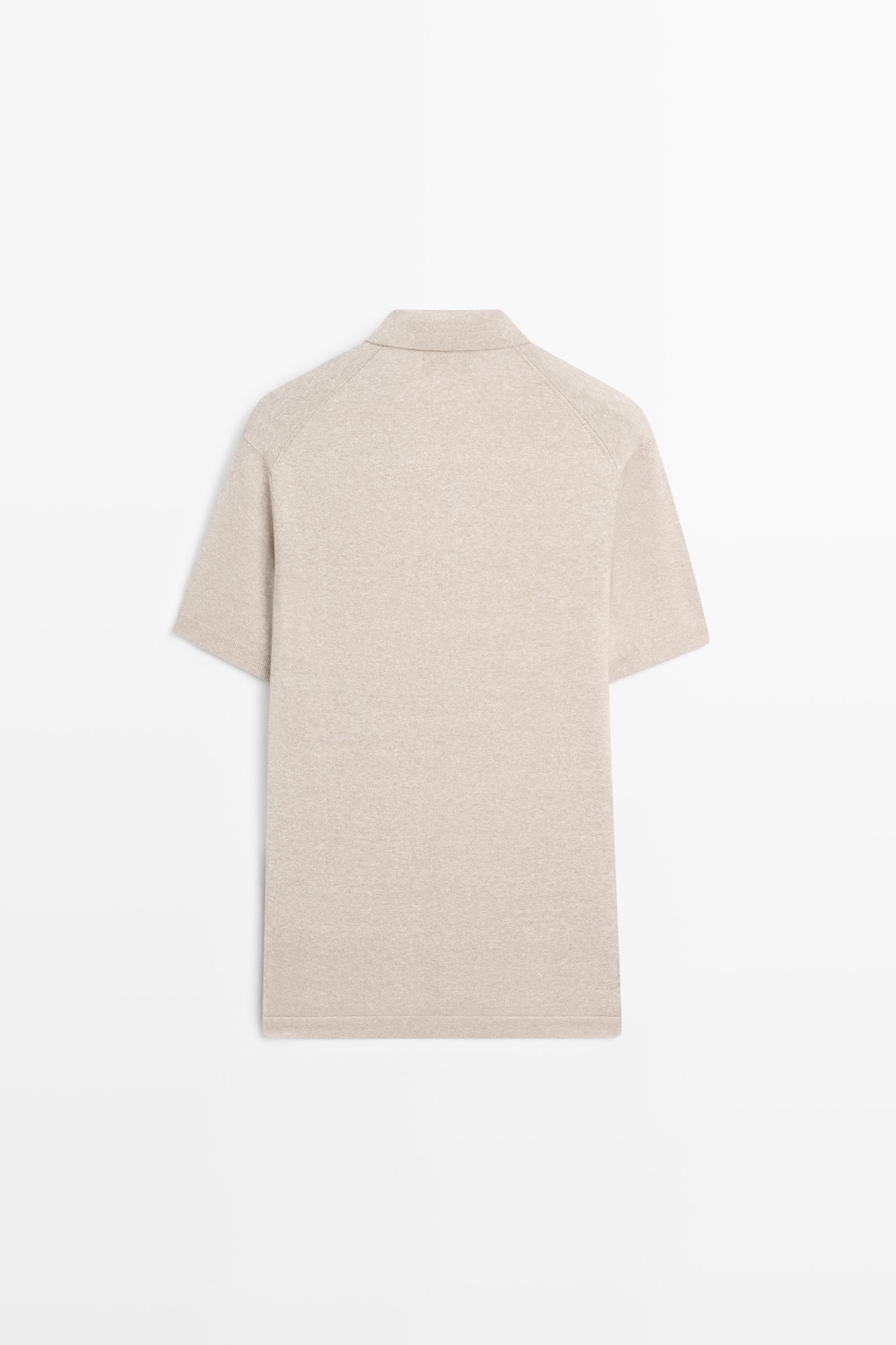 Cotton and linen knit polo sweater — BEIGE