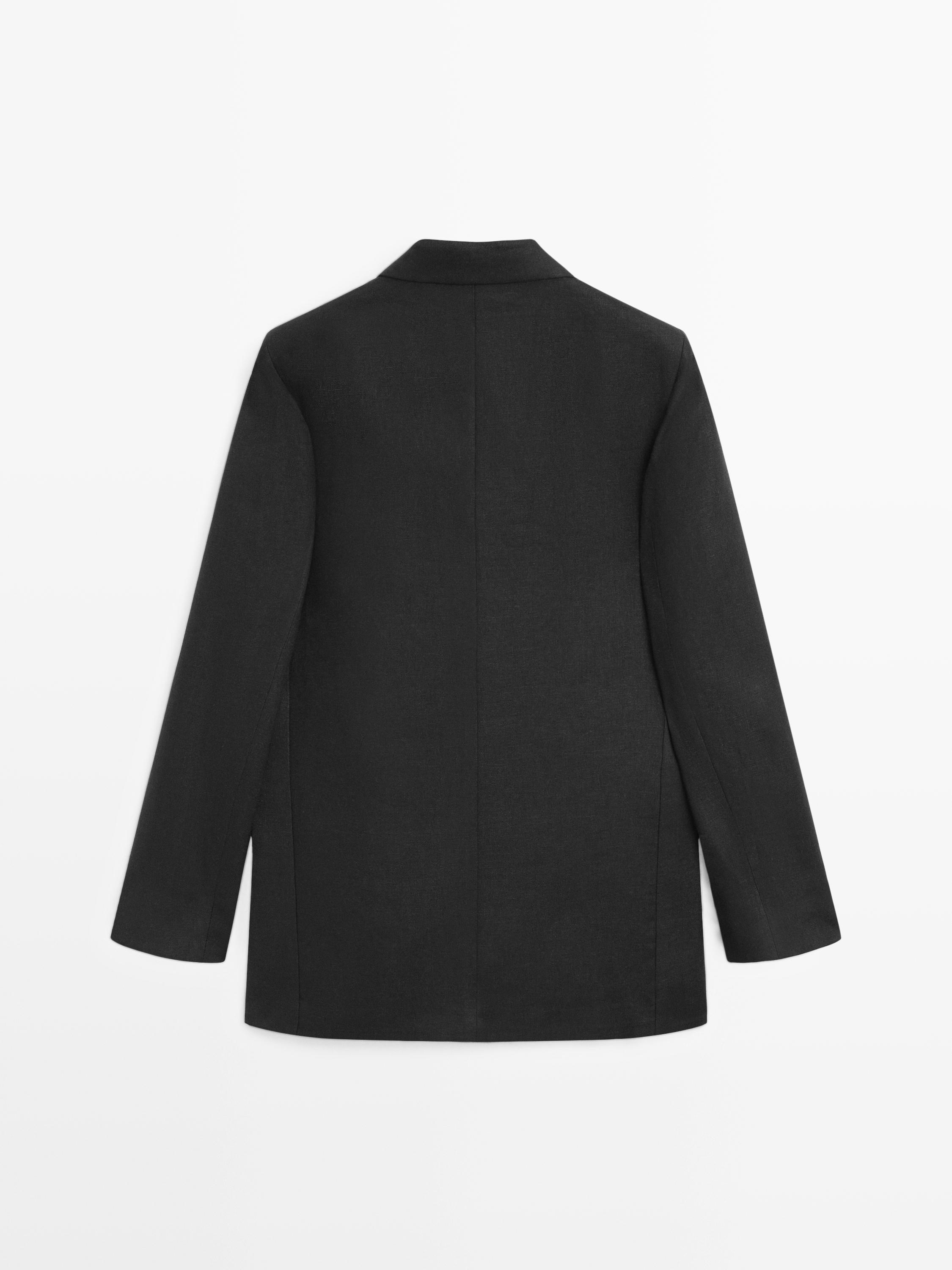 100% linen double-breasted blazer — BLACK