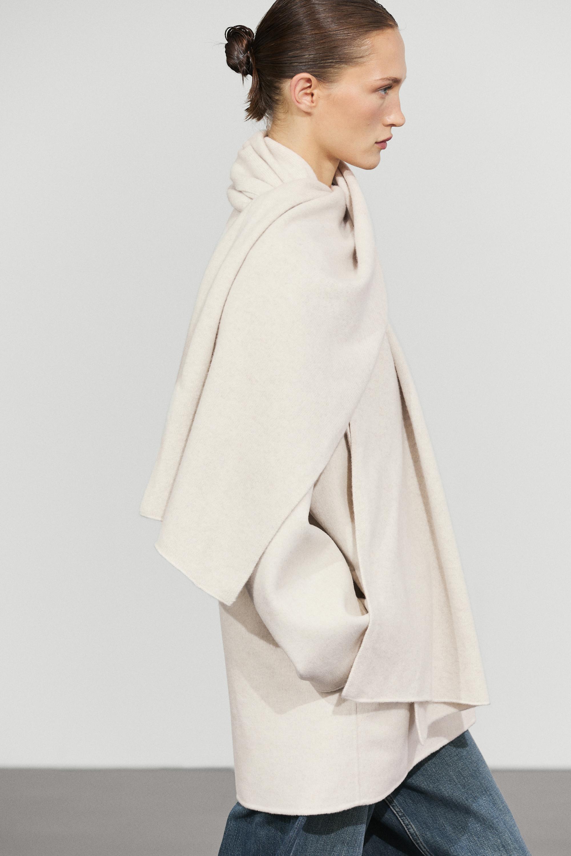 Wool-blend coat with scarf detail — BEIGE