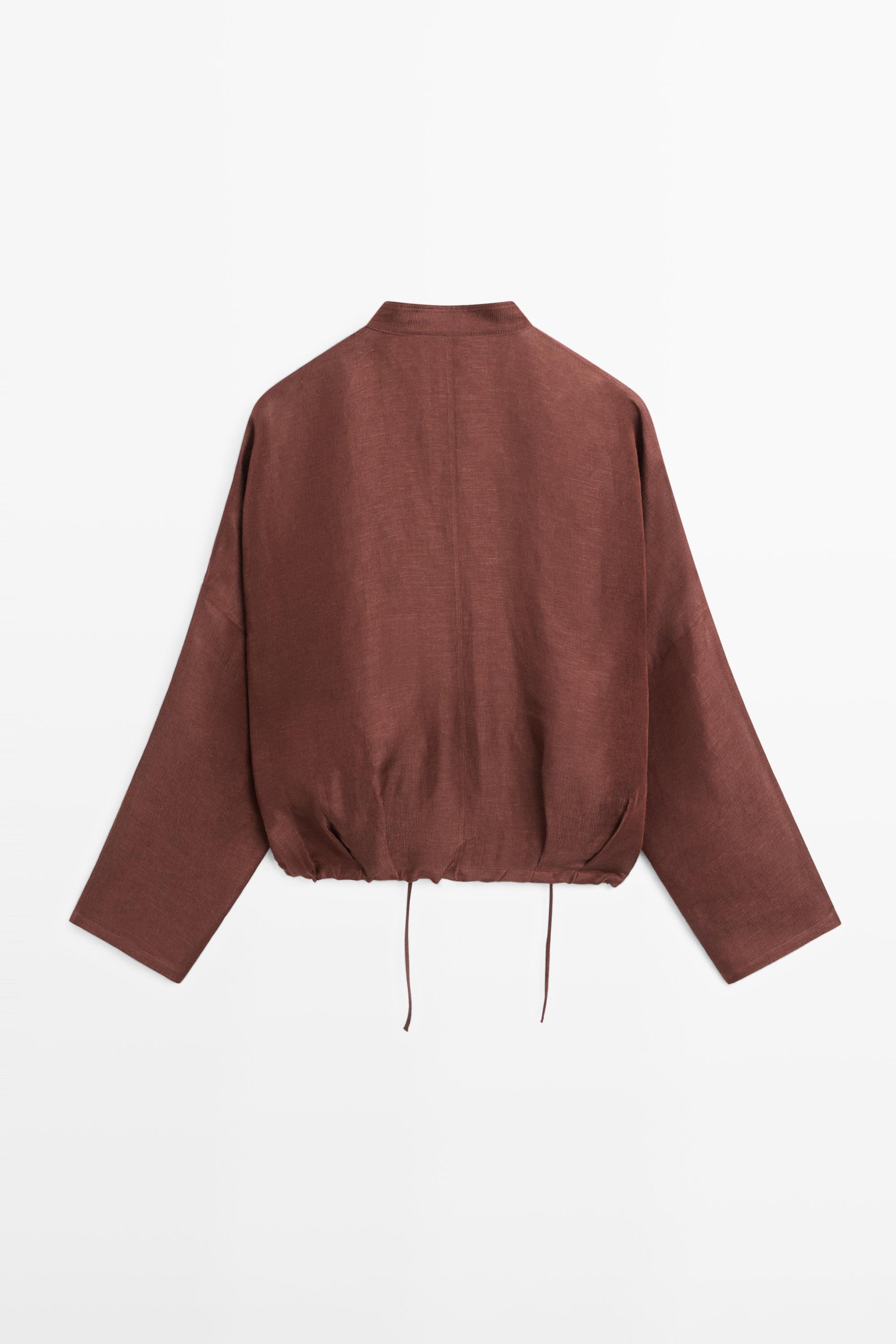 Linen blend bomber jacket — BROWN